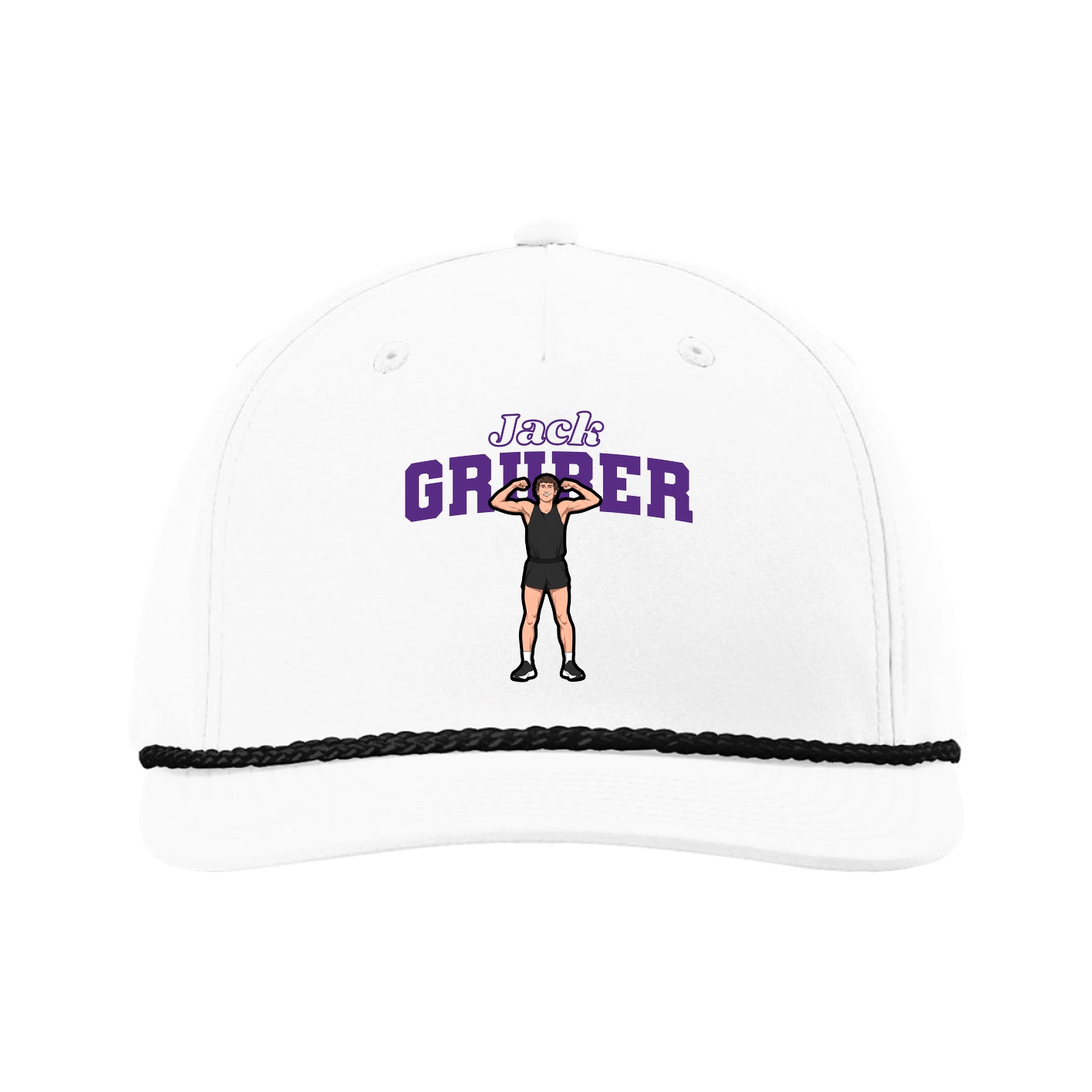 Five-Panel Classic Rope Cap — Name Arch in White
