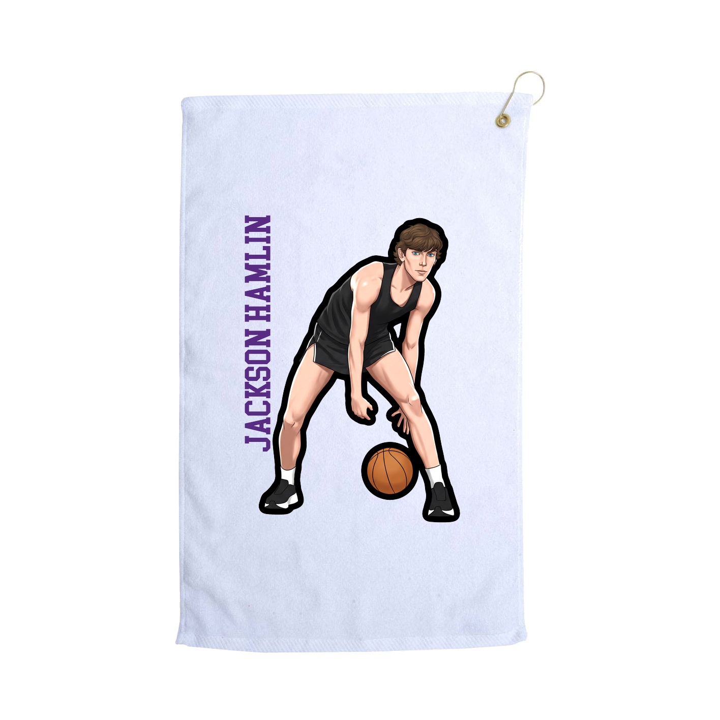 Golf Towel — Name Vertical in White