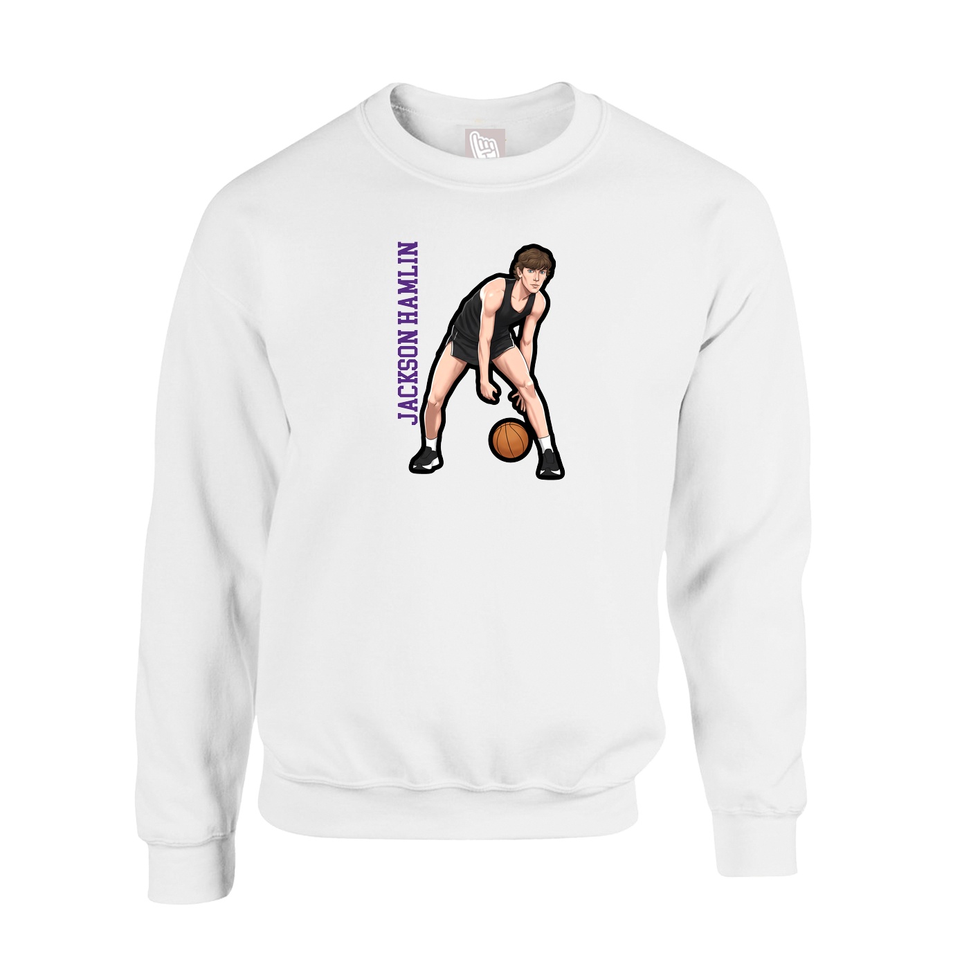 Fleece Crew — Name Vertical in White