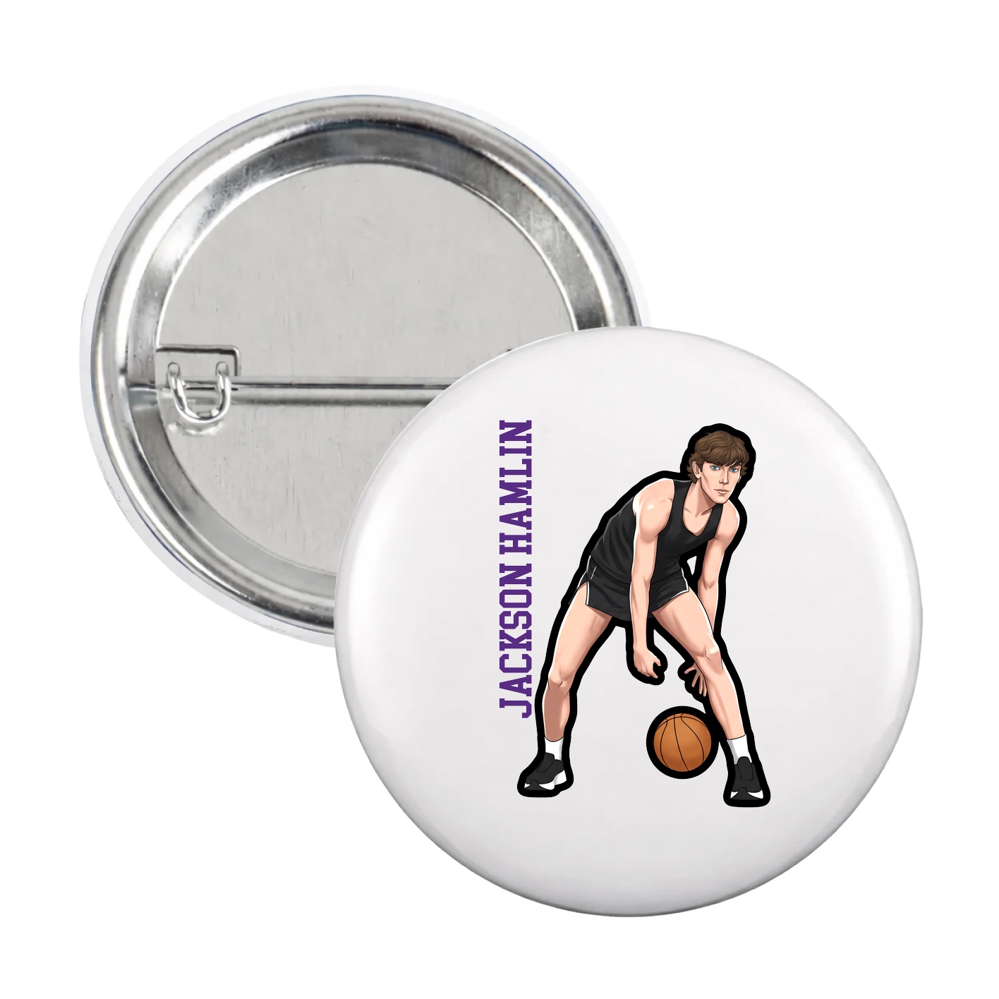 Game Day Button — Name Vertical in White
