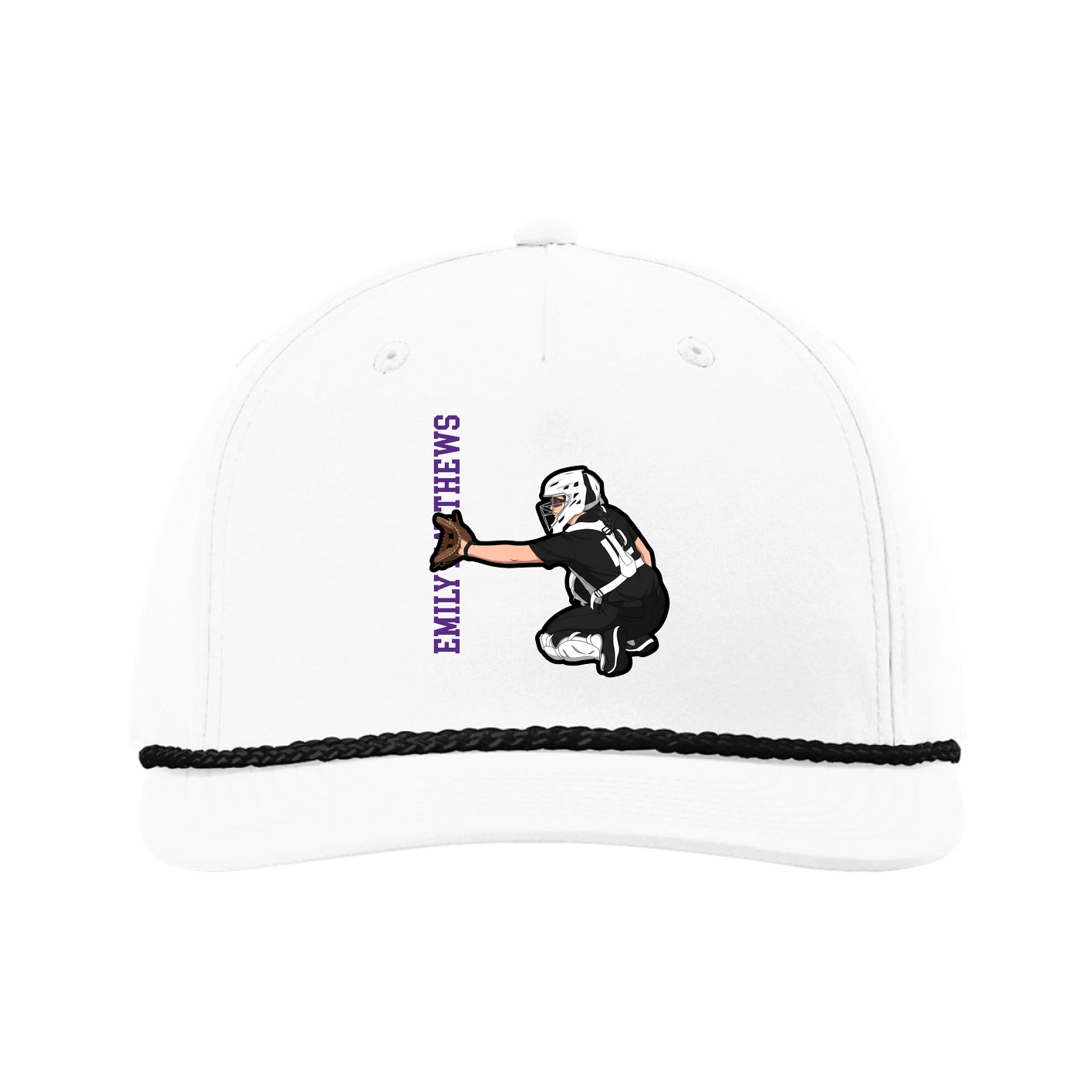 Five-Panel Classic Rope Cap — Name Vertical in White