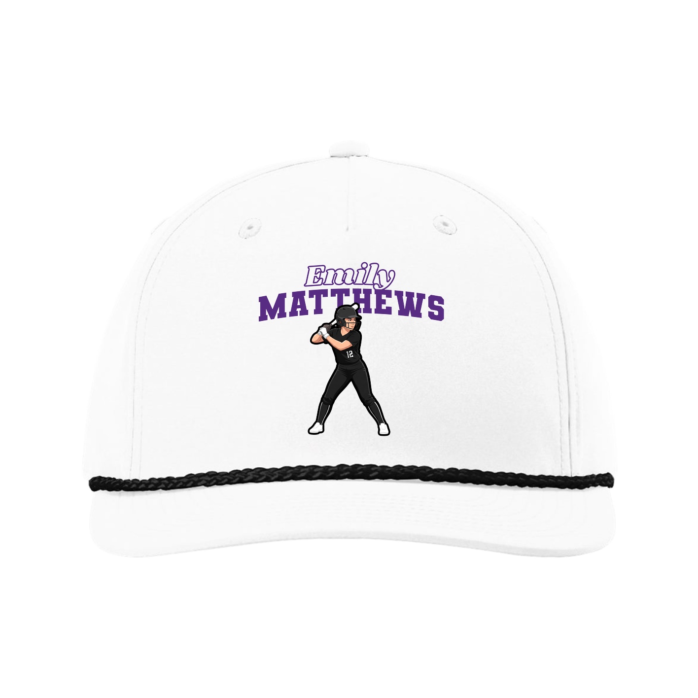 Five-Panel Classic Rope Cap — Name Arch in White