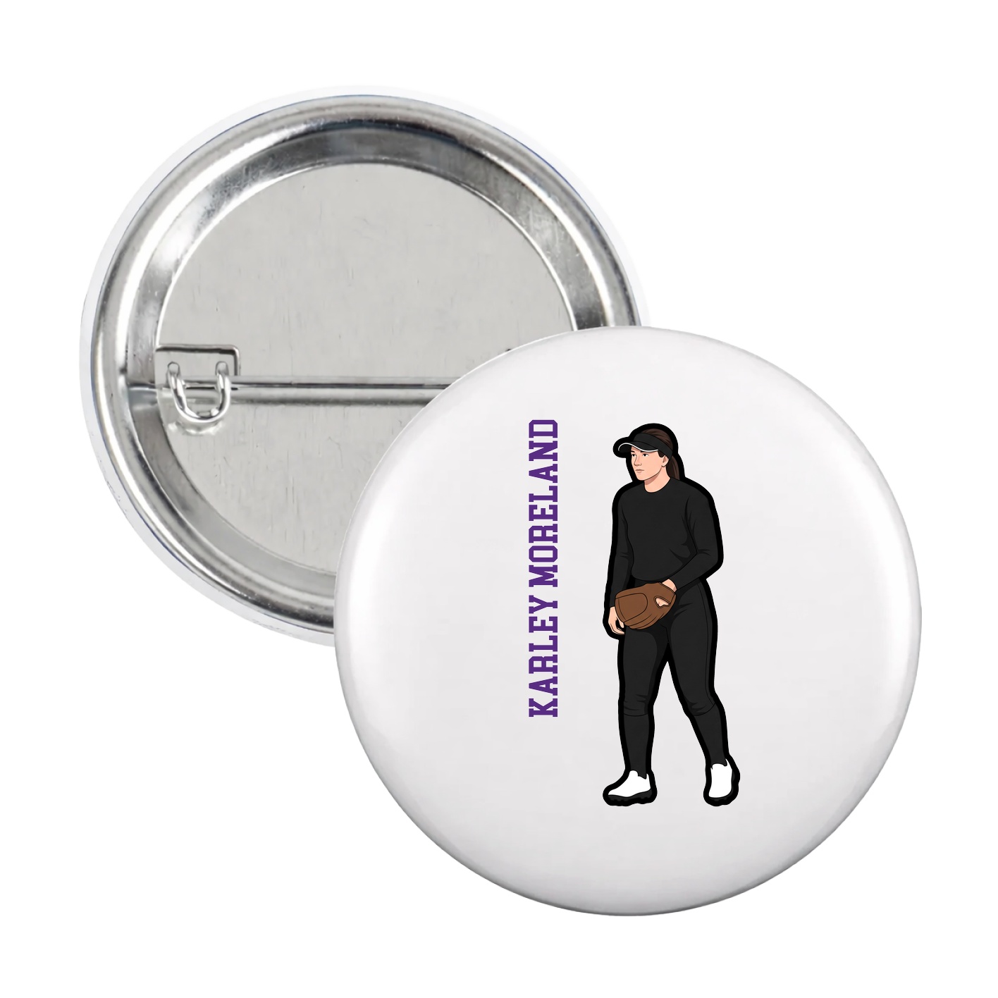 Game Day Button — Name Vertical in White