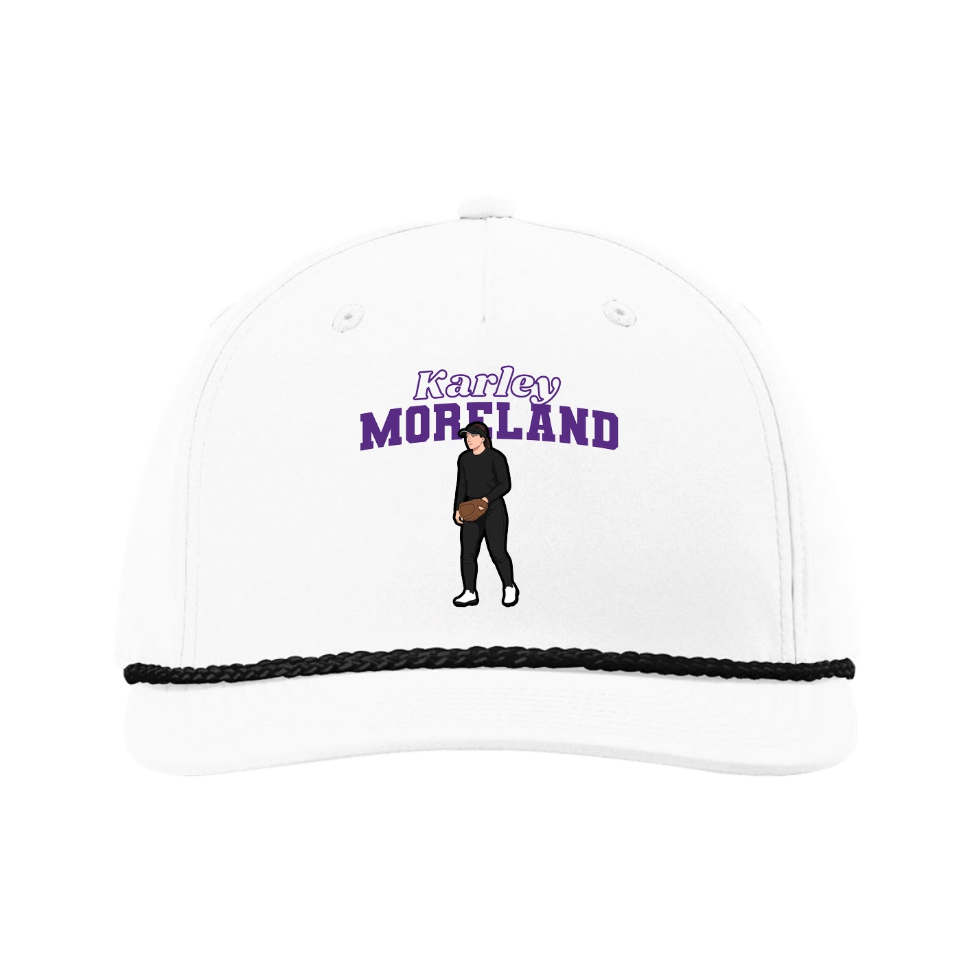 Five-Panel Classic Rope Cap — Name Arch in White