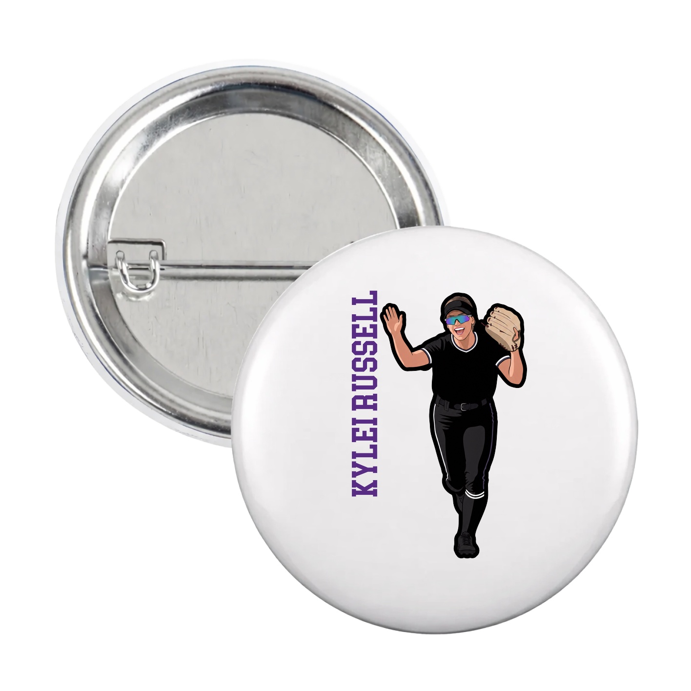 Game Day Button — Name Vertical in White