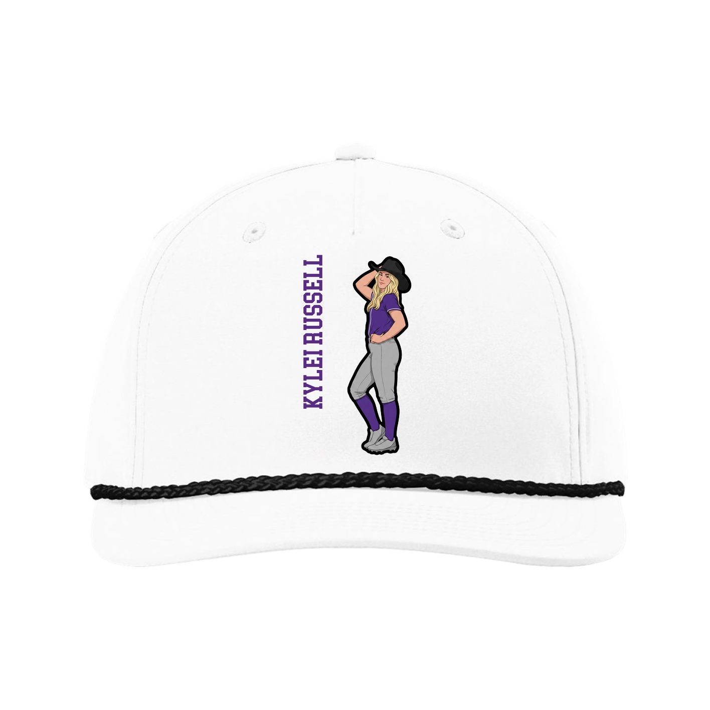 Five-Panel Classic Rope Cap — Name Vertical in White