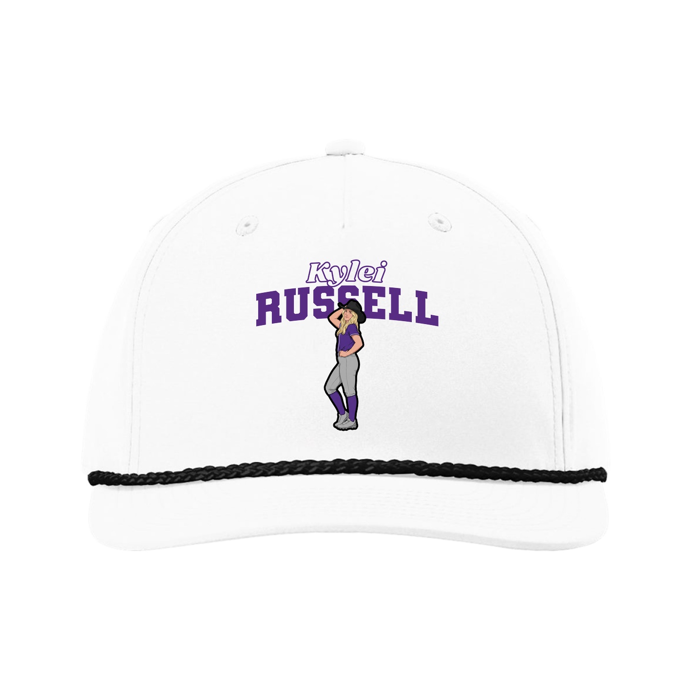 Five-Panel Classic Rope Cap — Name Arch in White
