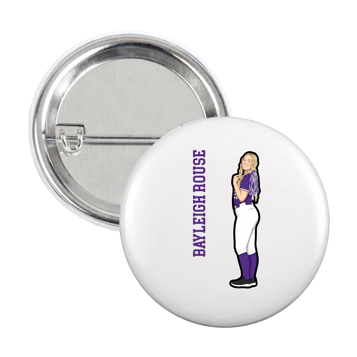 Game Day Button — Name Vertical in White
