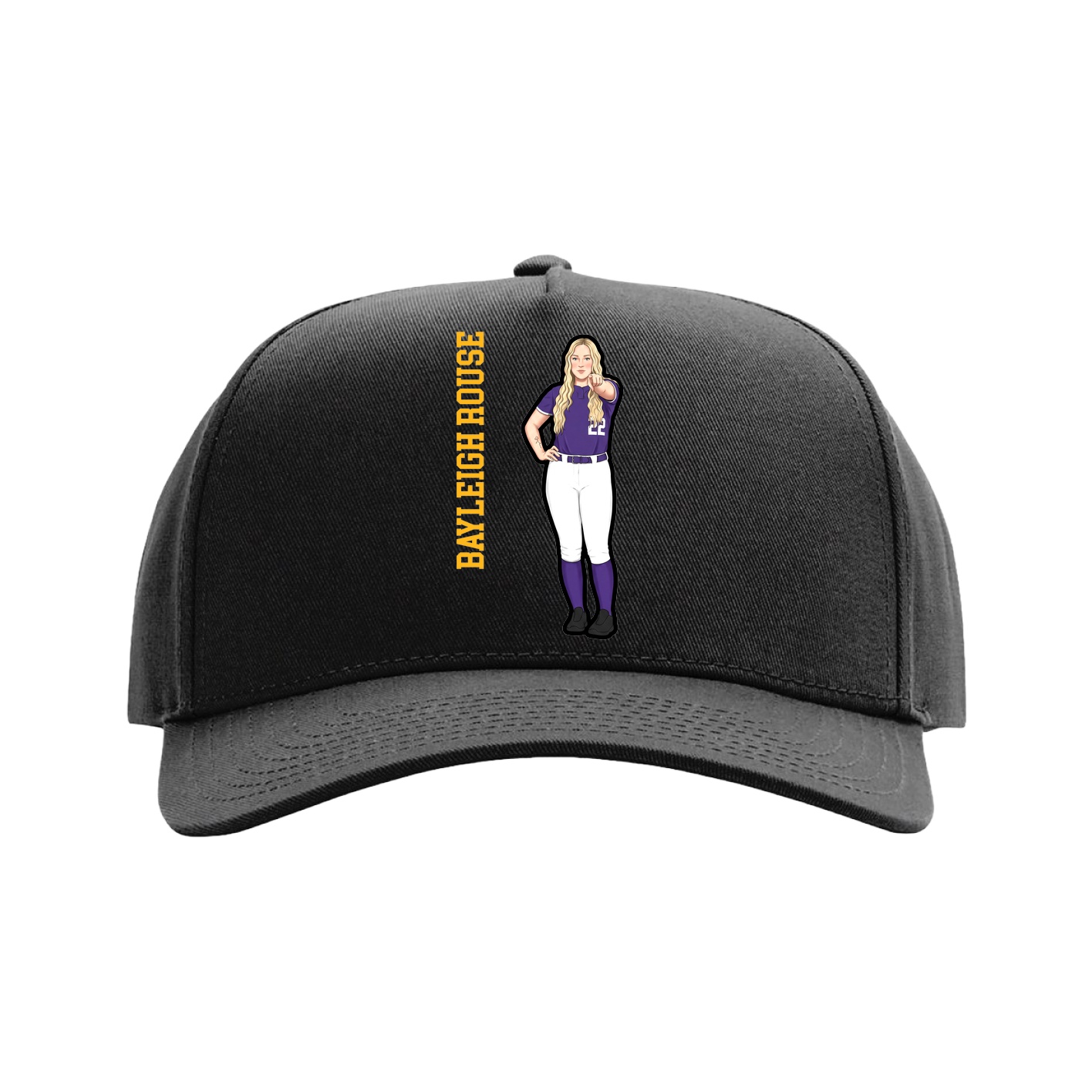 Full Fabric Five-Panel Champ Cap — Name Vertical in Black