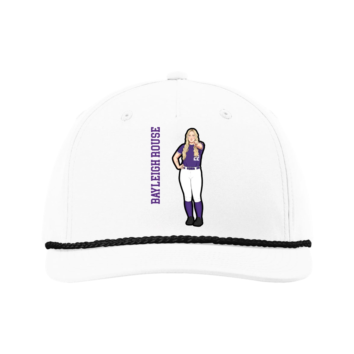 Five-Panel Classic Rope Cap — Name Vertical in White