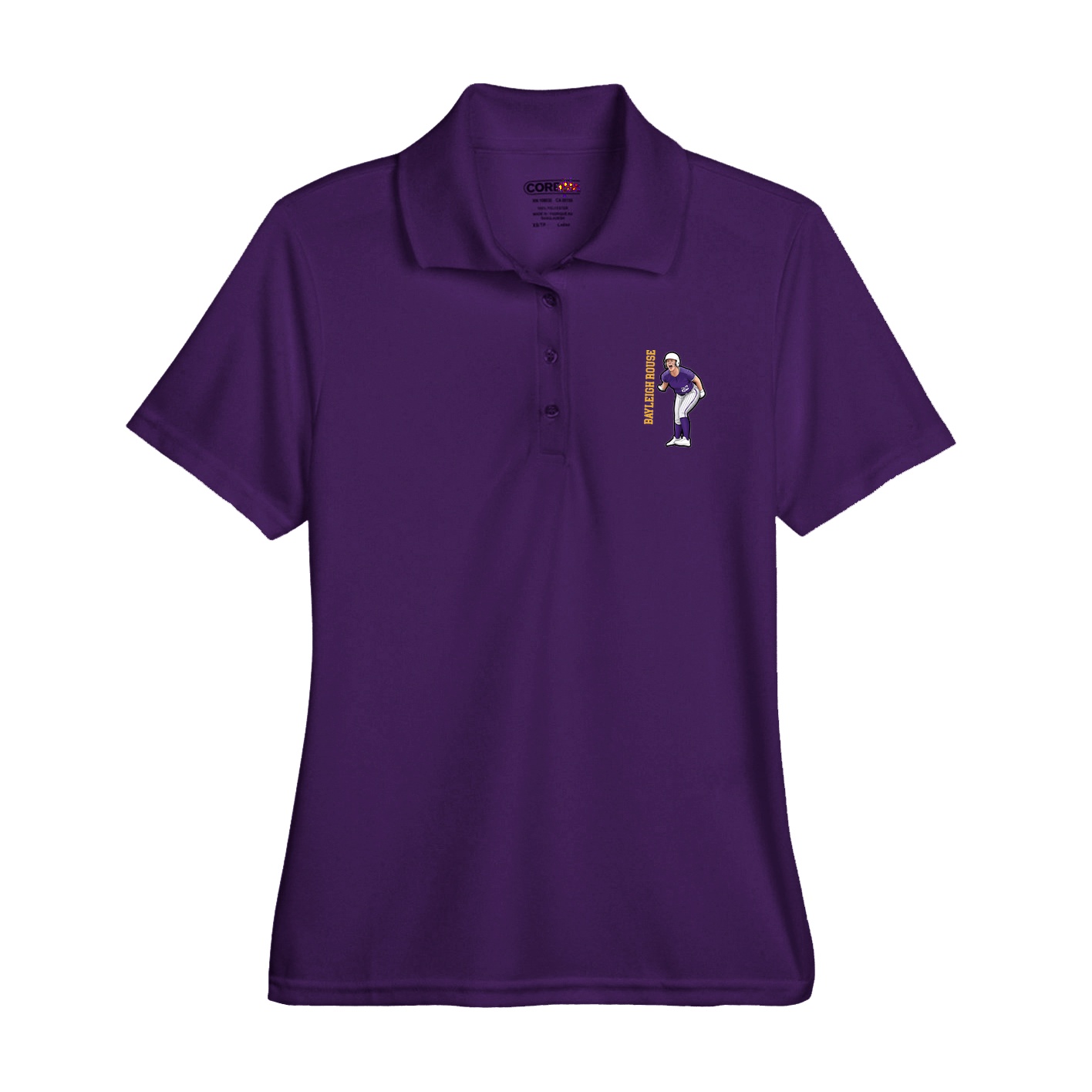 Womens Performance Polo — Name Vertical in Purple