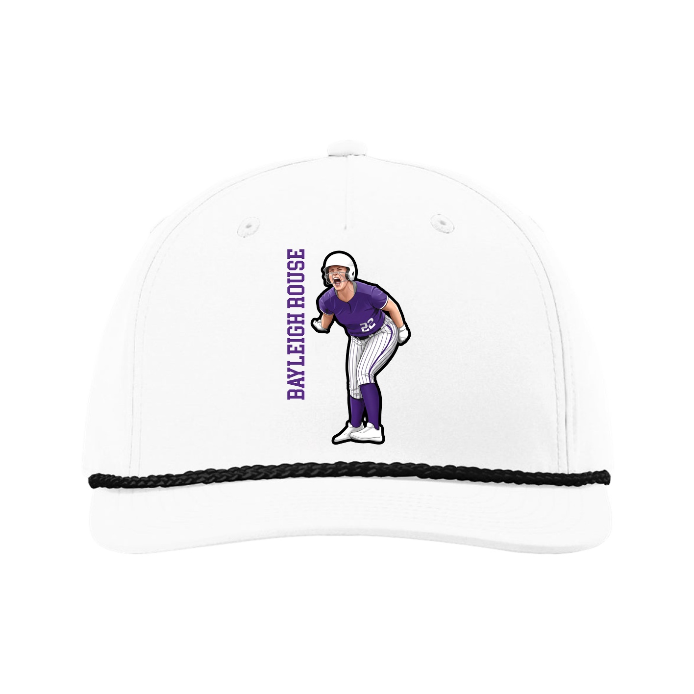 Five-Panel Classic Rope Cap — Name Vertical in White