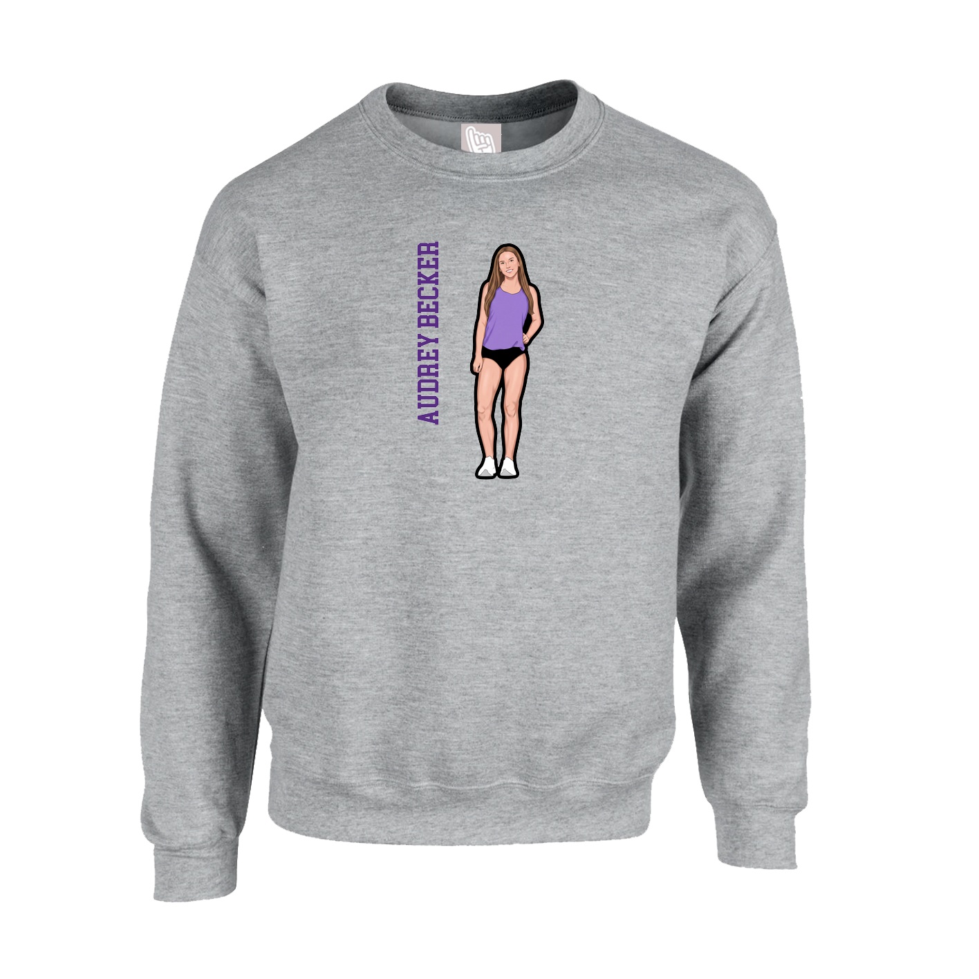 Fleece Crew — Name Vertical in Grey