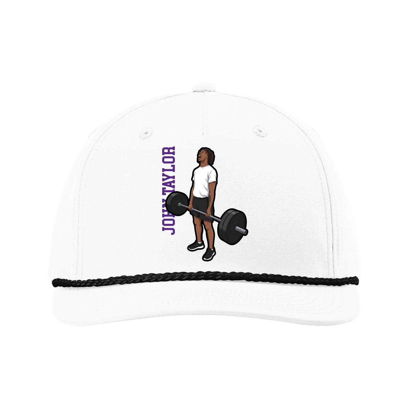 Five-Panel Classic Rope Cap — Name Vertical in White
