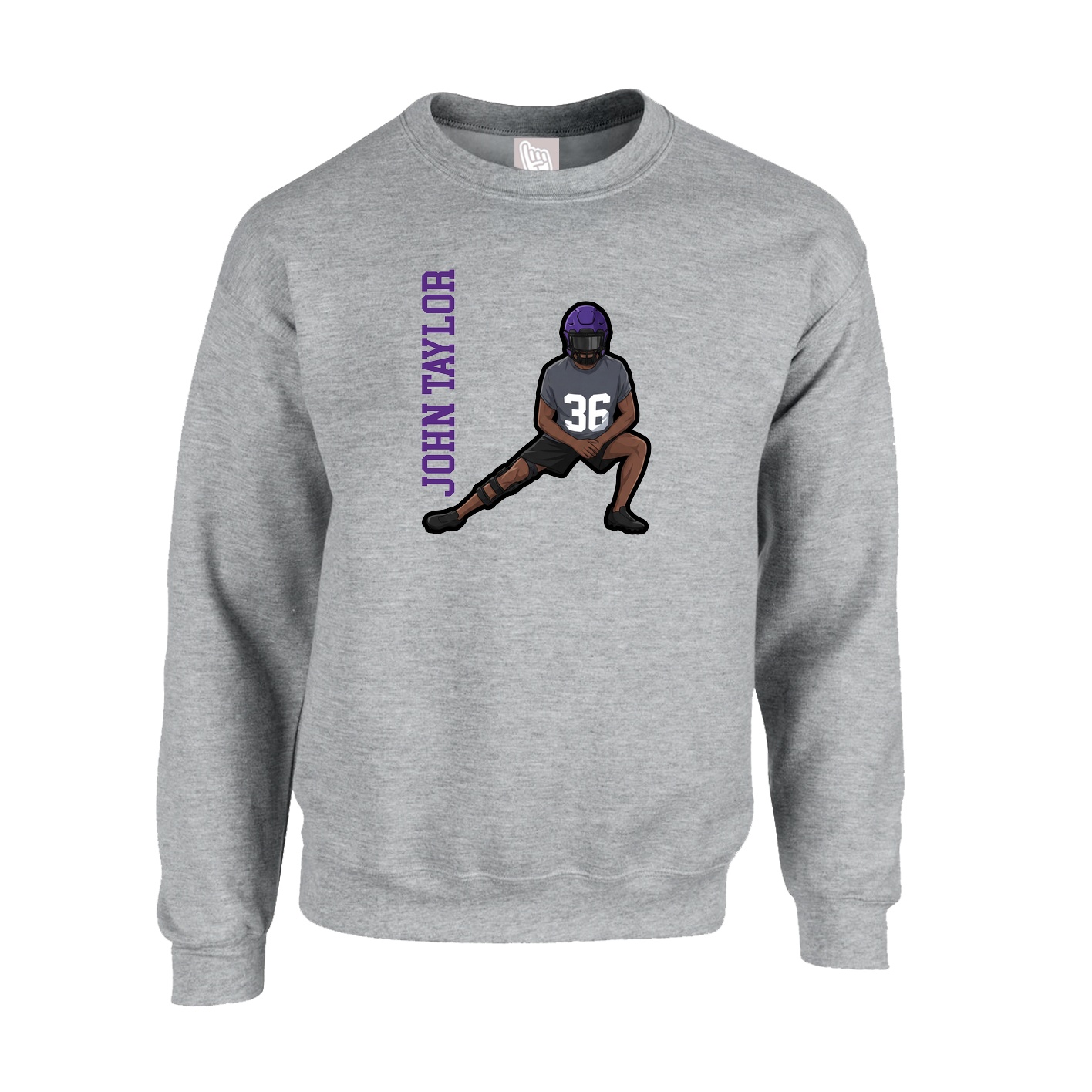 Fleece Crew — Name Vertical in Grey
