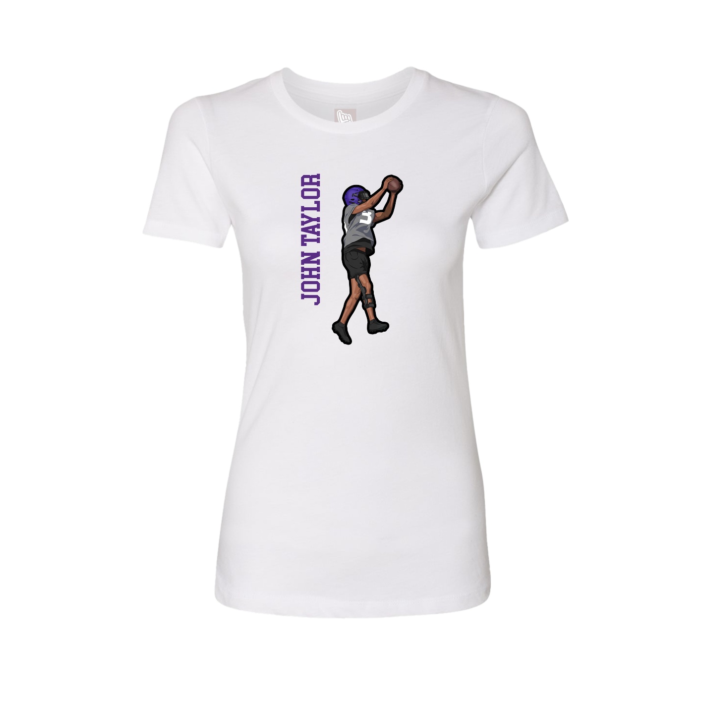 Womens Tee — Name Vertical in White
