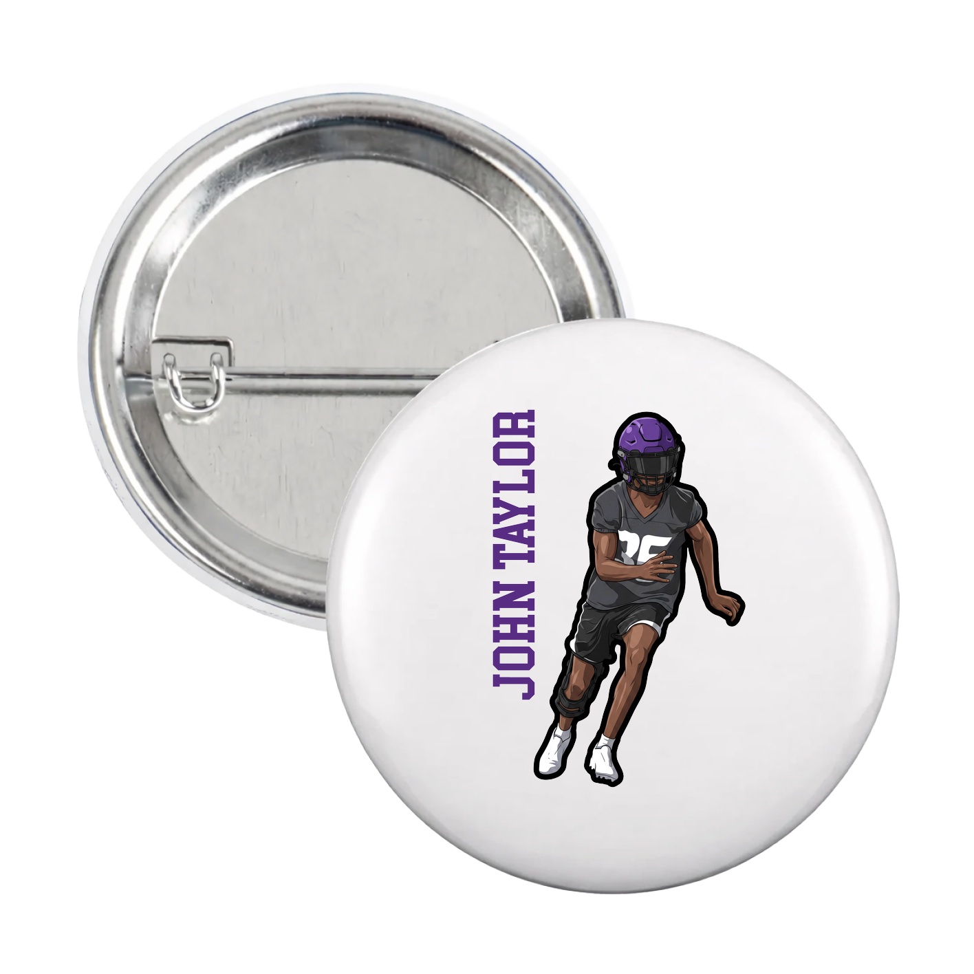Game Day Button — Name Vertical in White
