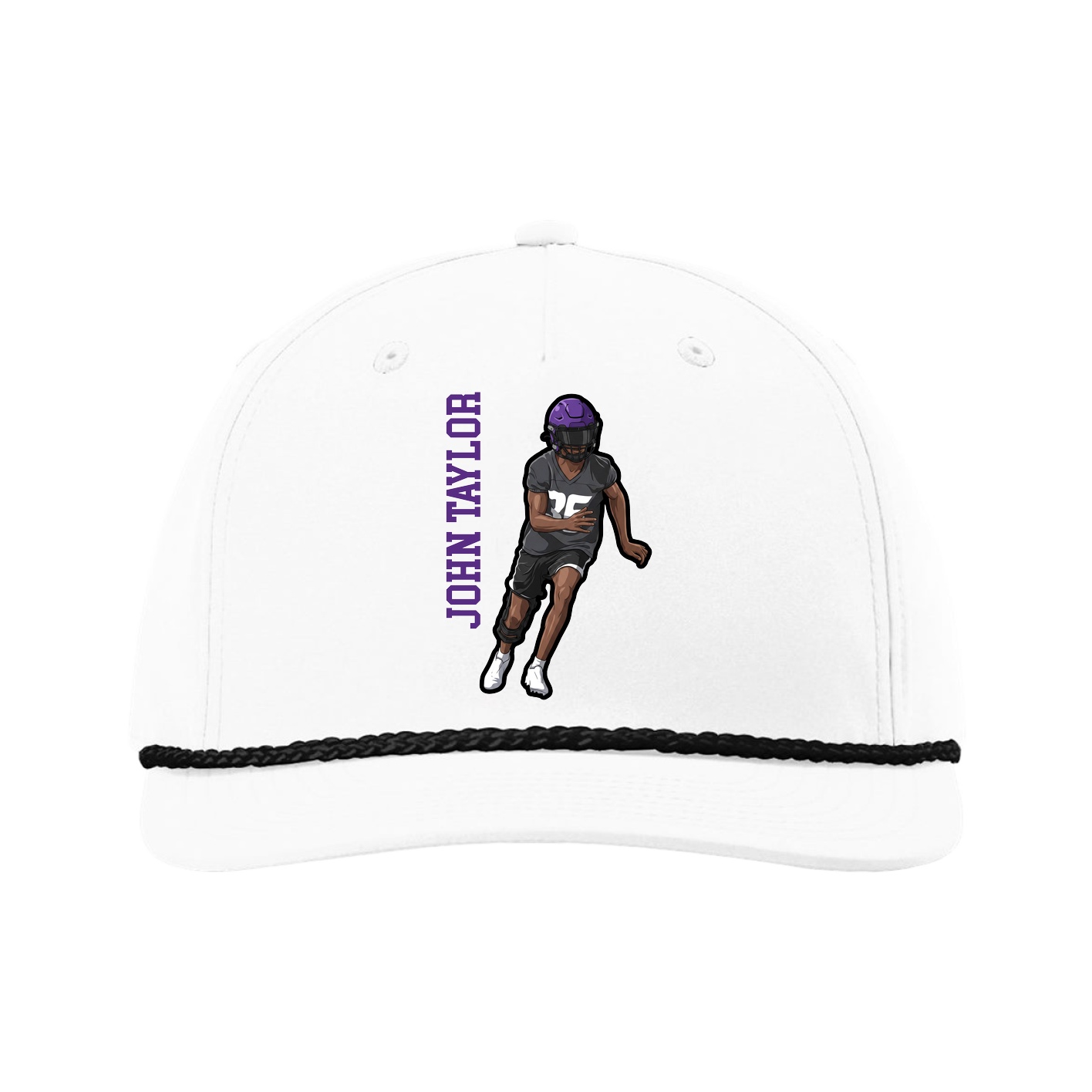 Five-Panel Classic Rope Cap — Name Vertical in White