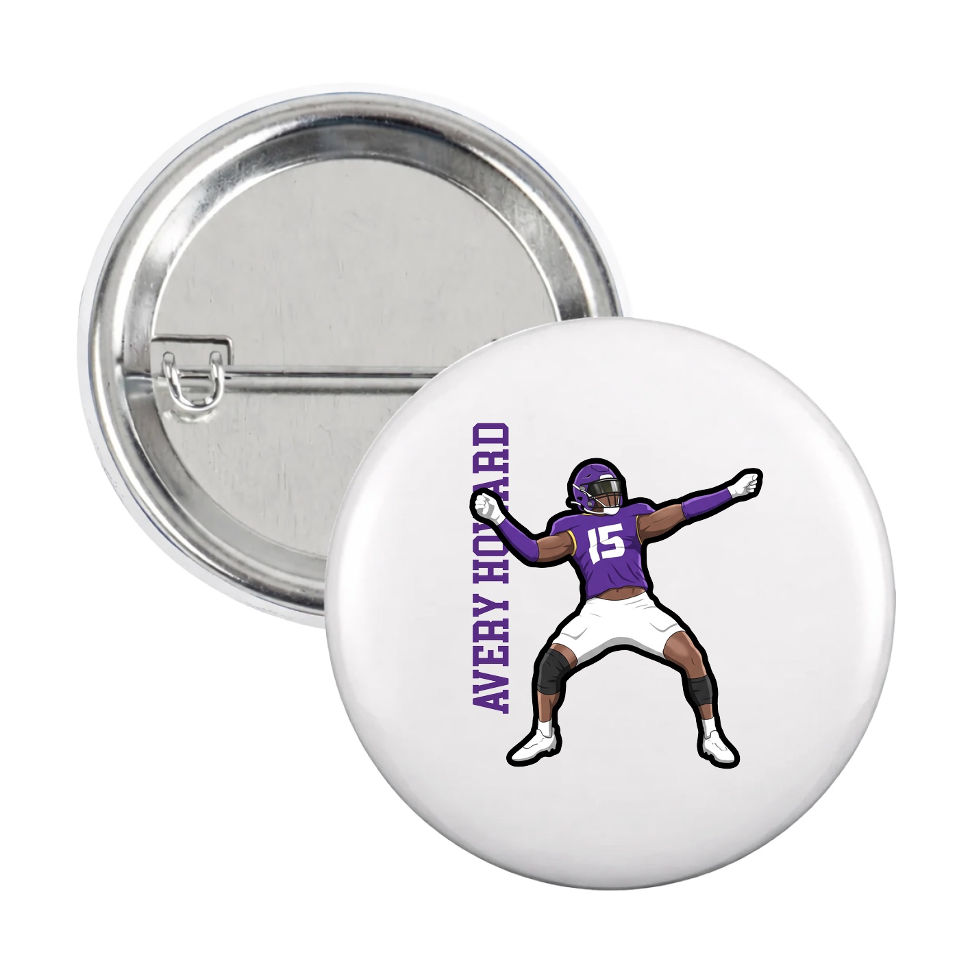 Game Day Button — Name Vertical in White