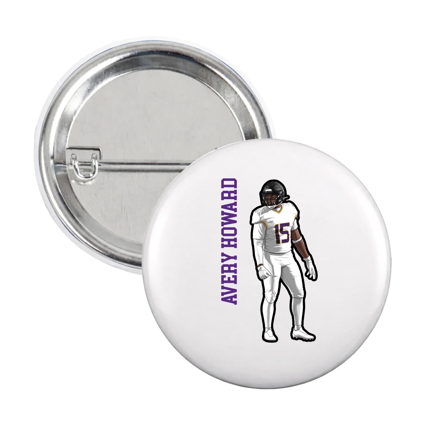 Game Day Button — Name Vertical in White