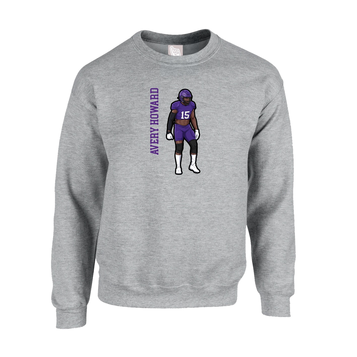 Fleece Crew — Name Vertical in Grey