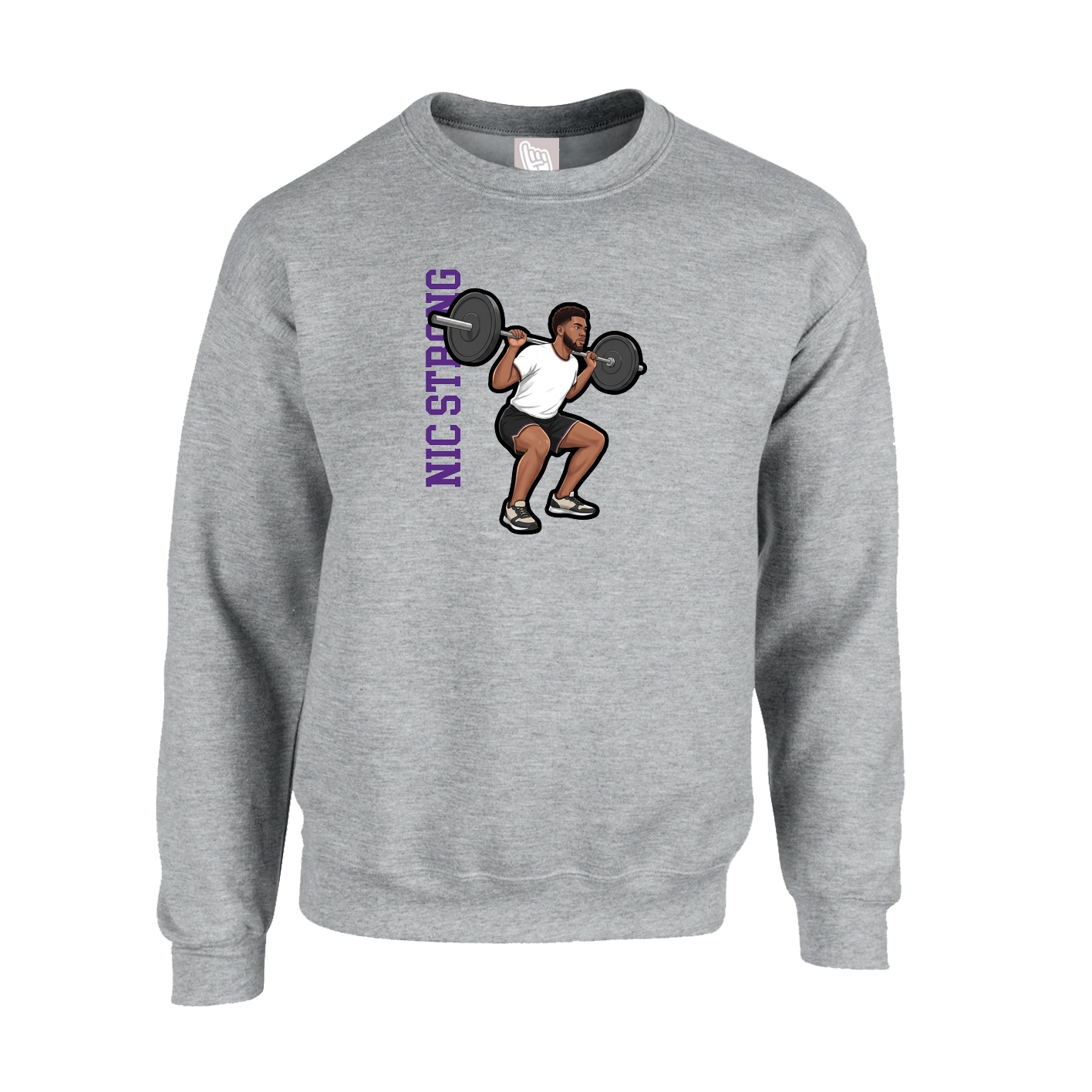 Fleece Crew — Name Vertical in Grey