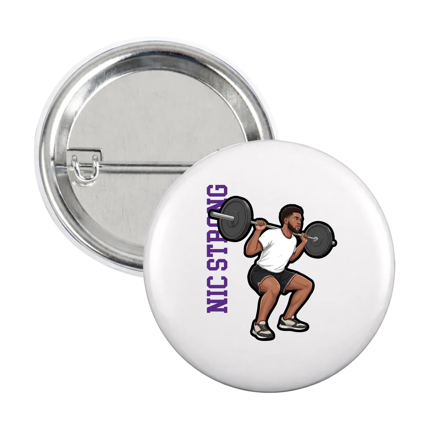 Game Day Button — Name Vertical in White