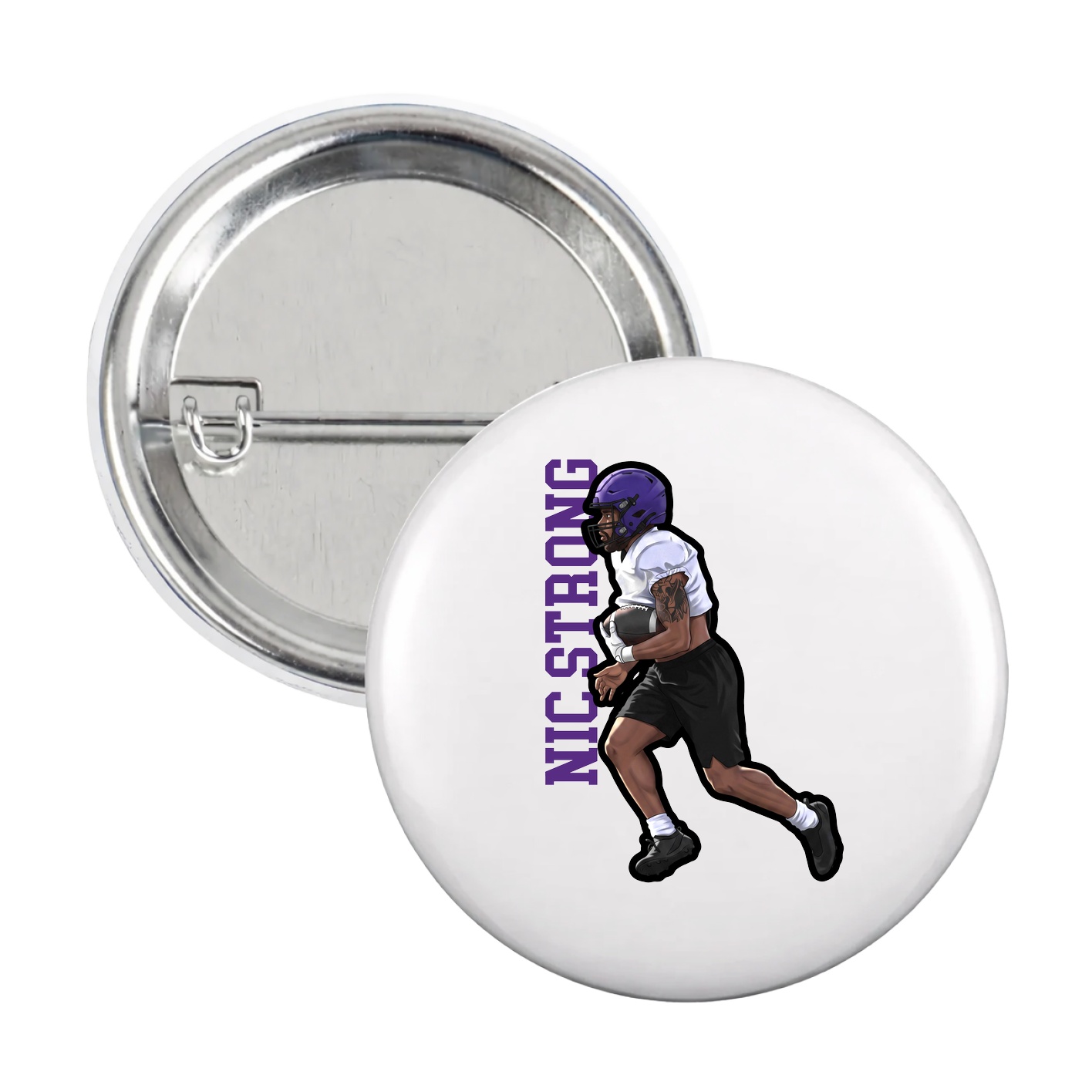 Game Day Button — Name Vertical in White