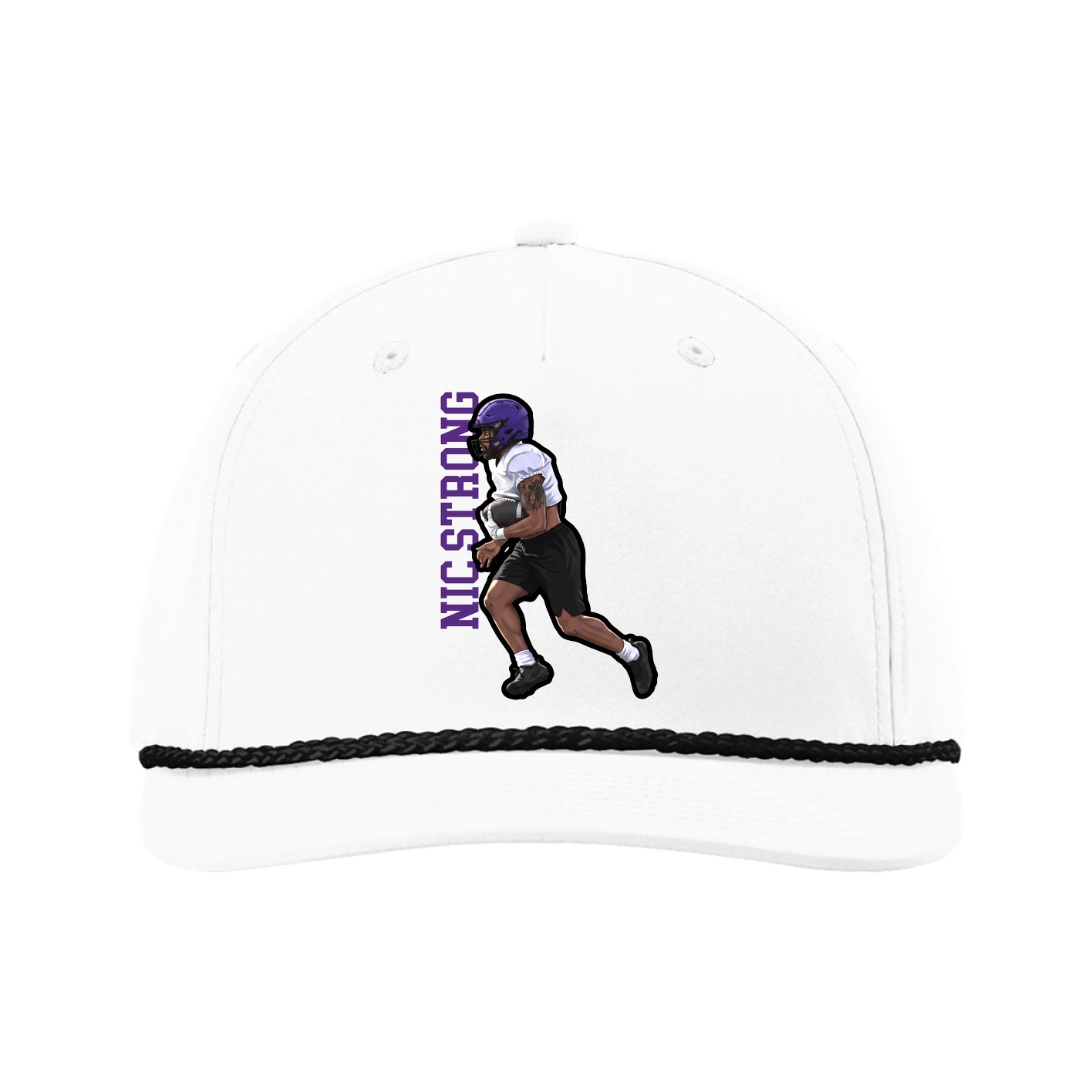 Five-Panel Classic Rope Cap — Name Vertical in White