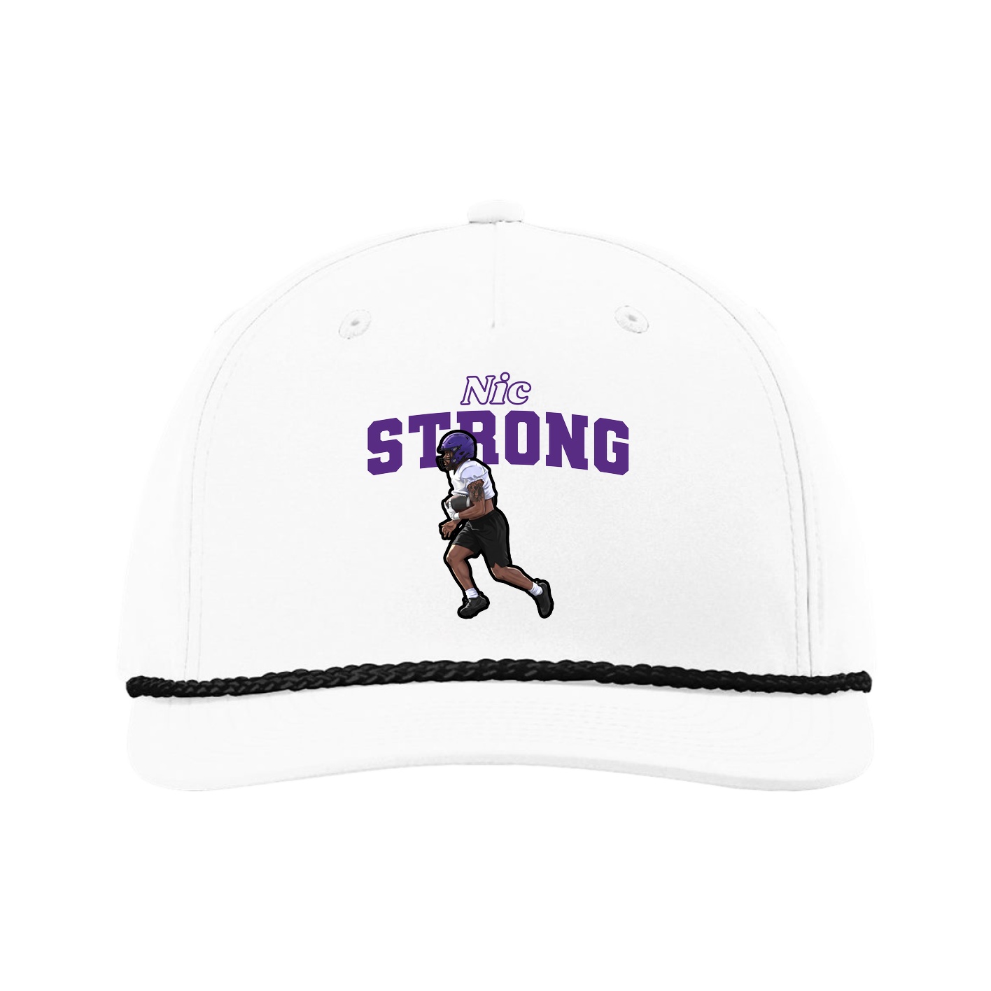 Five-Panel Classic Rope Cap — Name Arch in White