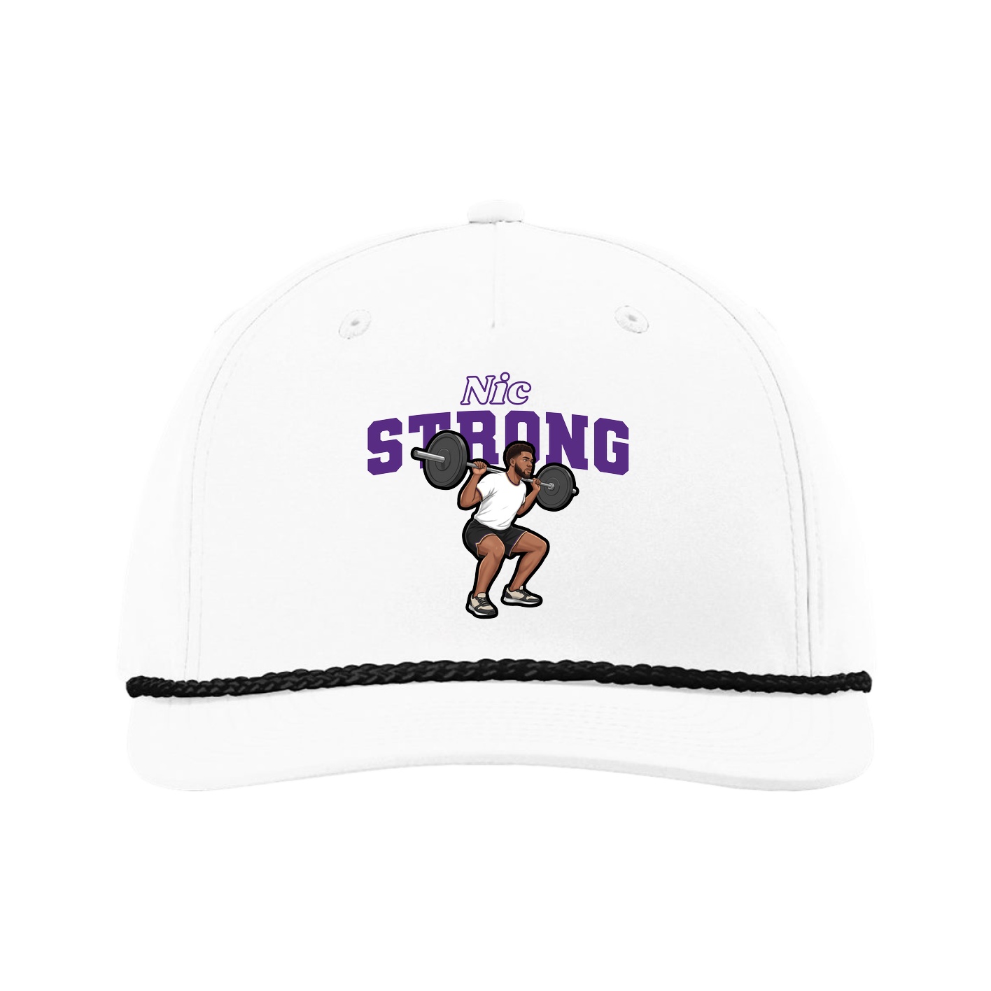 Five-Panel Classic Rope Cap — Name Arch in White