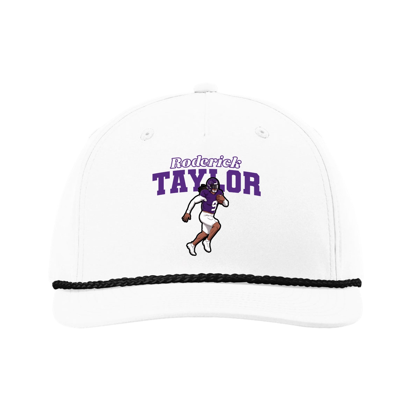 Five-Panel Classic Rope Cap — Name Arch in White