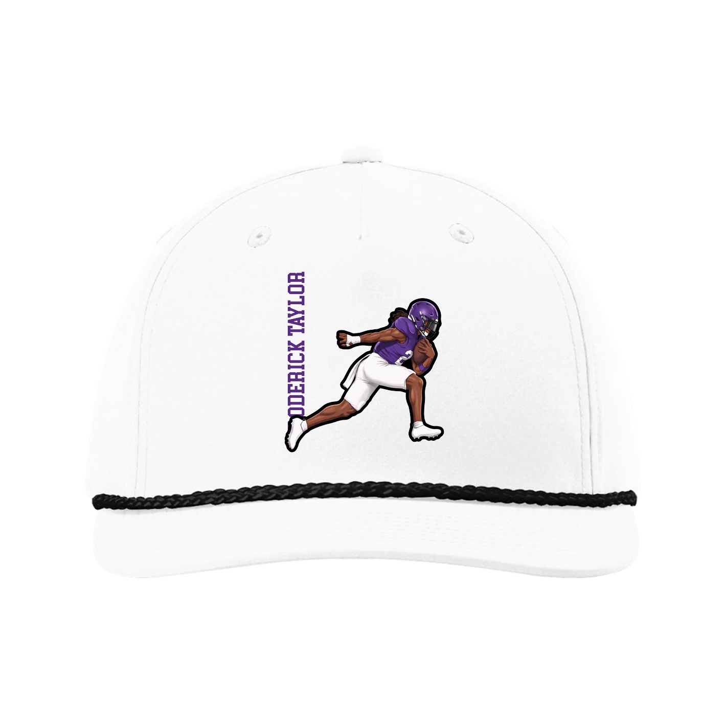 Five-Panel Classic Rope Cap — Name Vertical in White