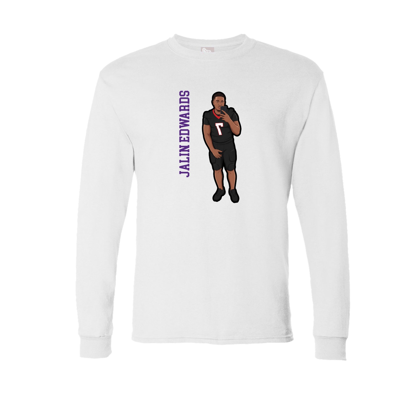 Long Sleeve Tee — Name Vertical in White