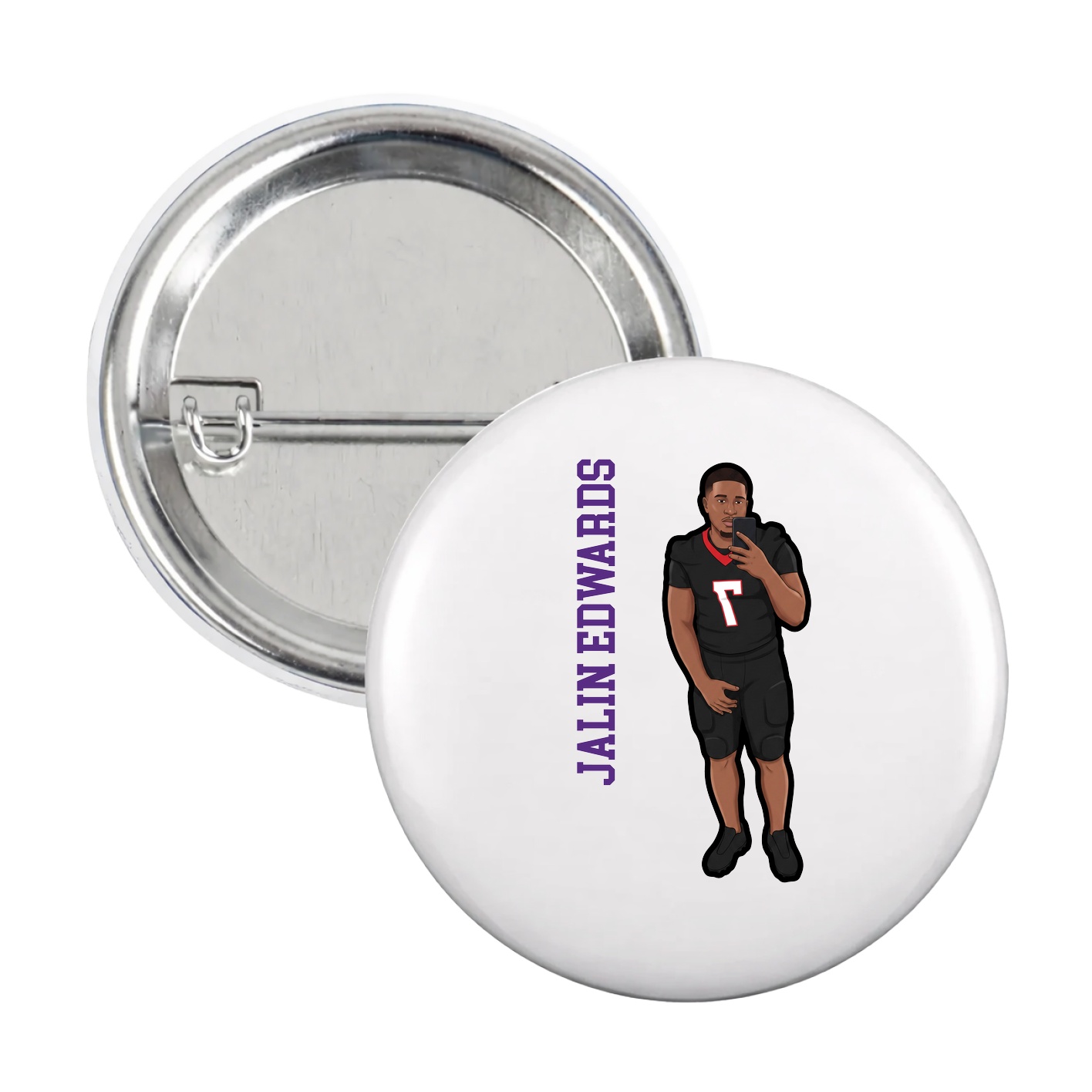 Game Day Button — Name Vertical in White