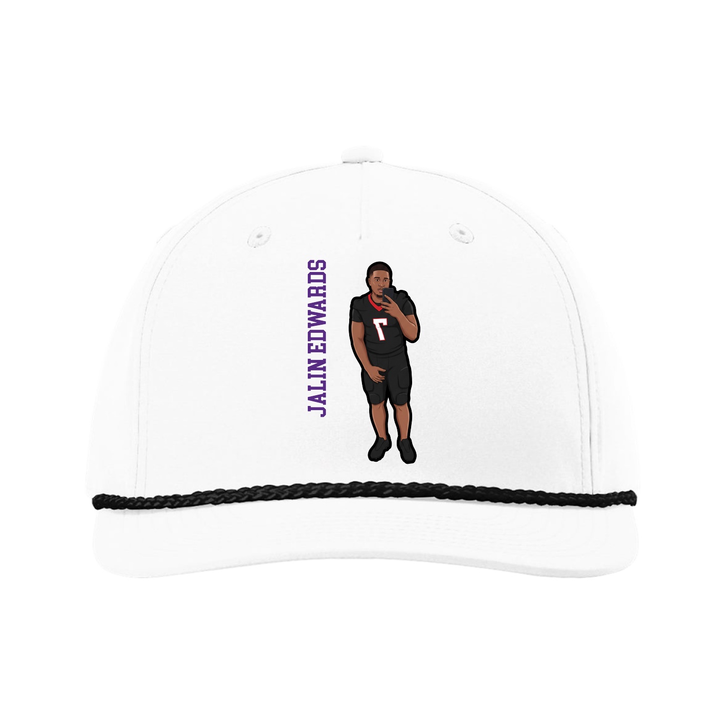 Five-Panel Classic Rope Cap — Name Vertical in White