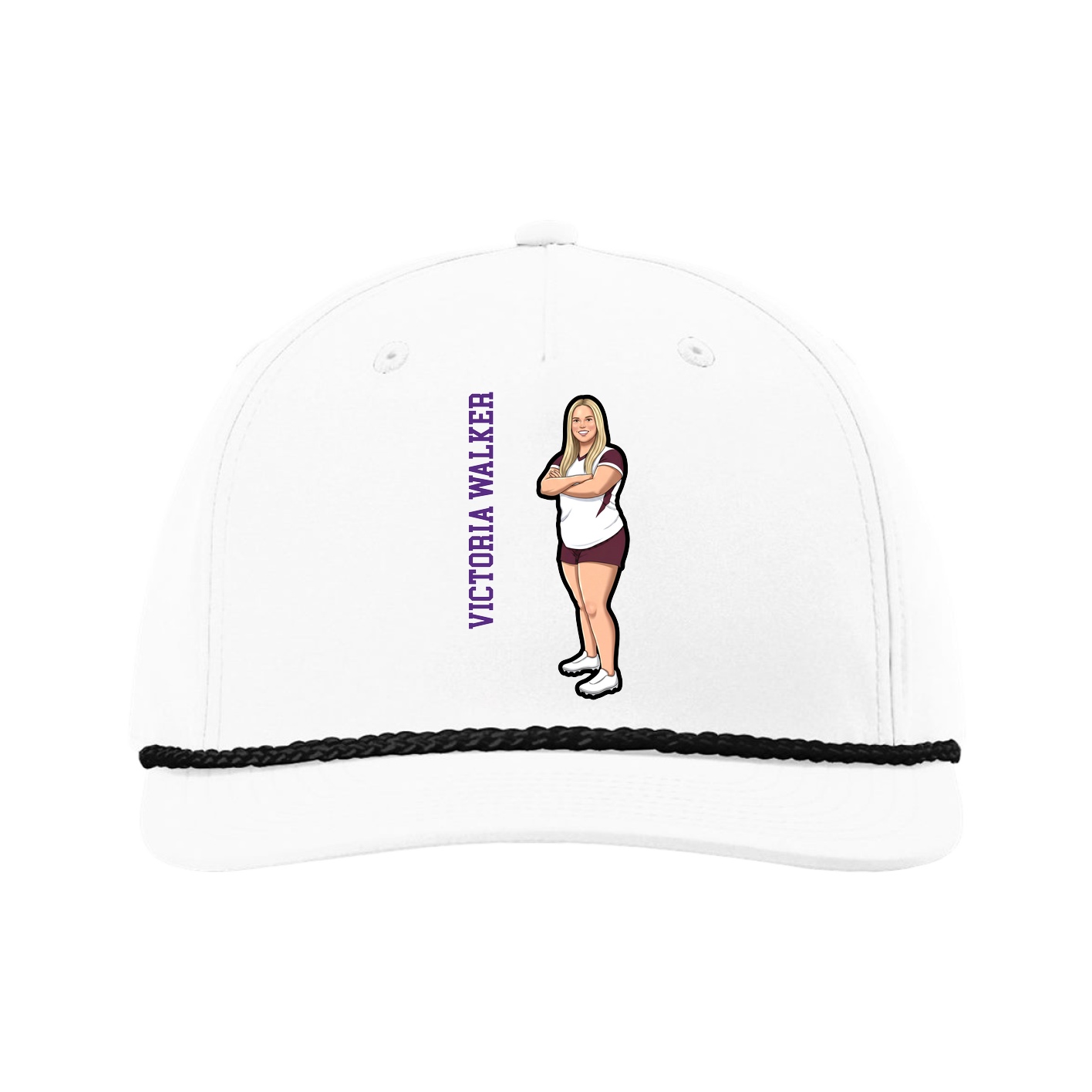 Five-Panel Classic Rope Cap — Name Vertical in White