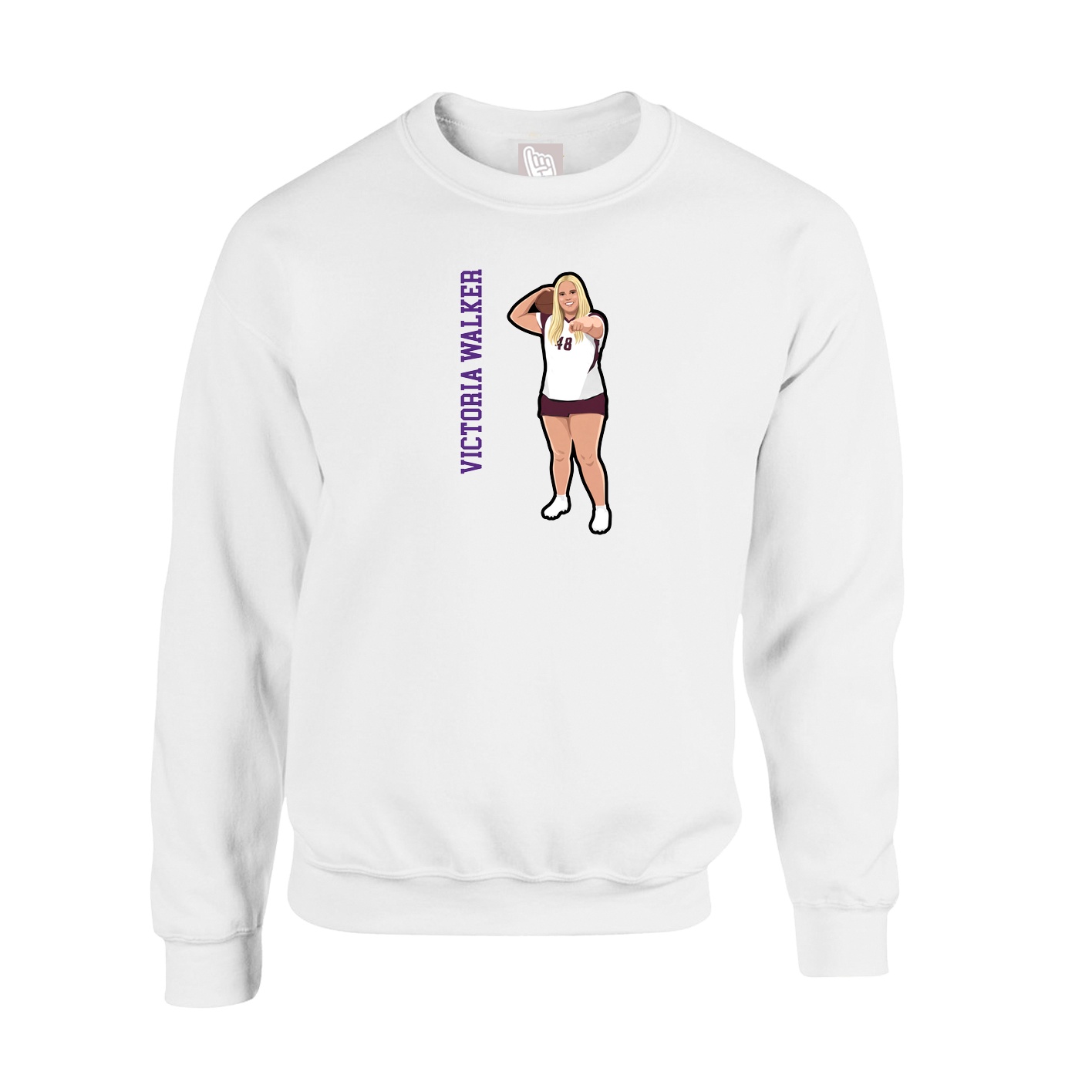 Fleece Crew — Name Vertical in White