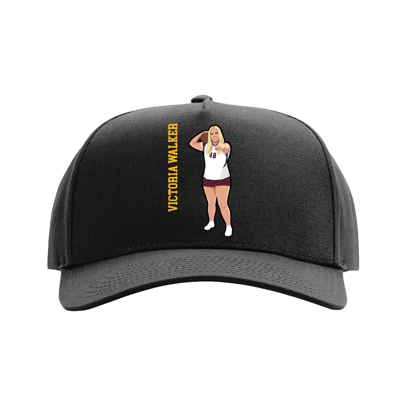 Full Fabric Five-Panel Champ Cap — Name Vertical in Black