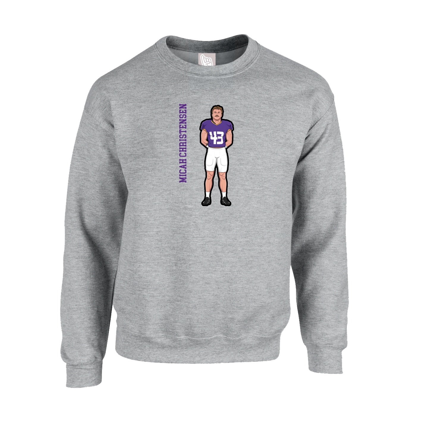 Fleece Crew — Name Vertical in Grey