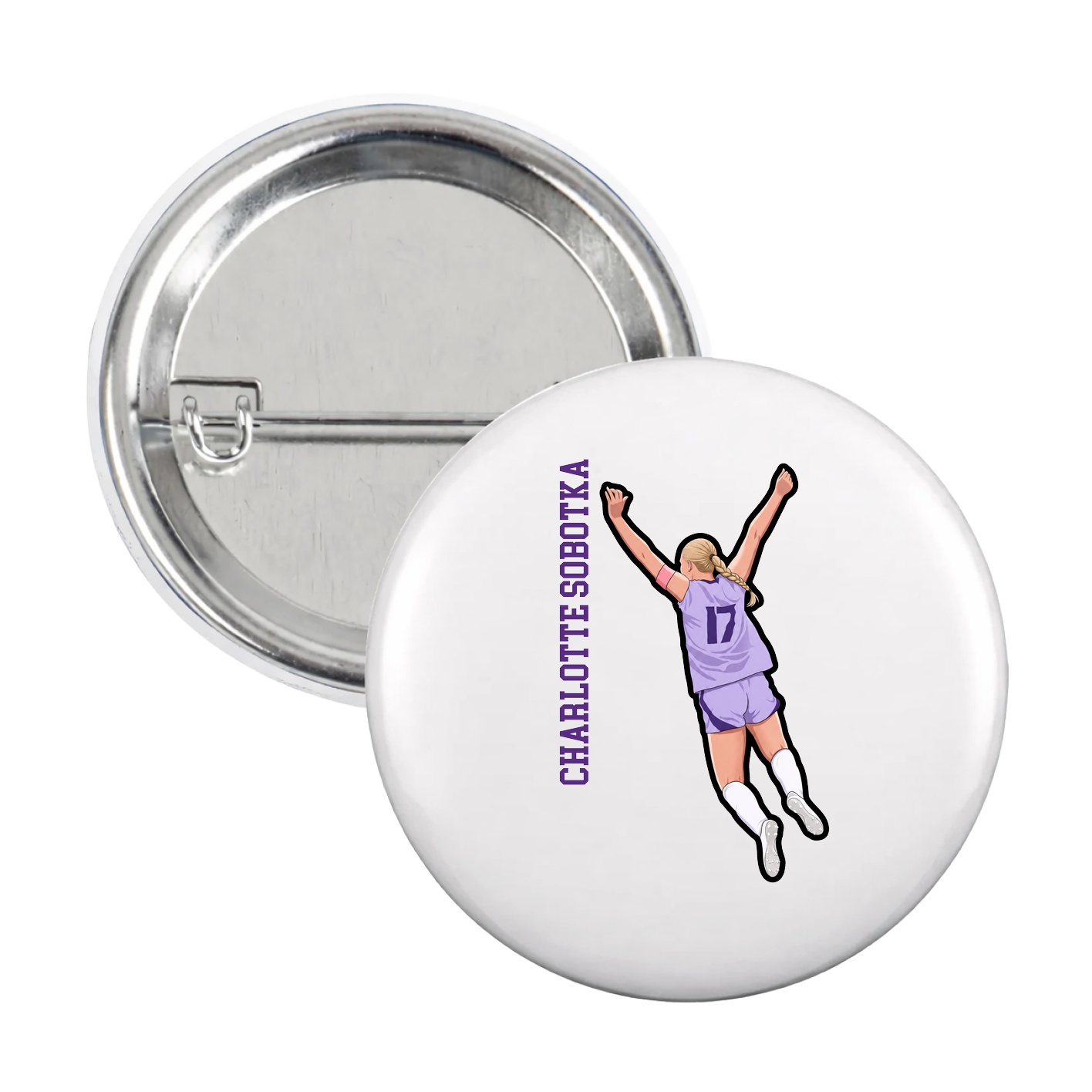 Game Day Button — Name Vertical in White