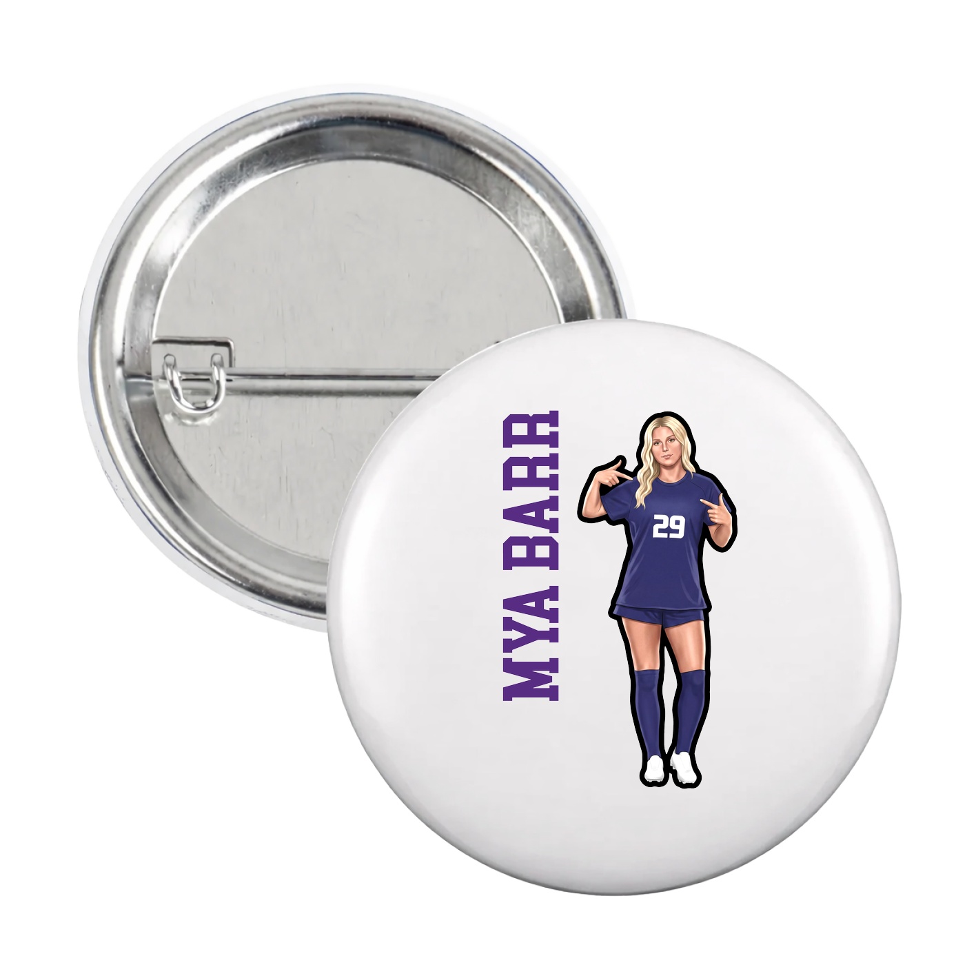 Game Day Button — Name Vertical in White