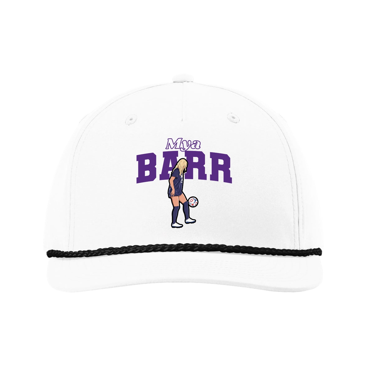Five-Panel Classic Rope Cap — Name Arch in White