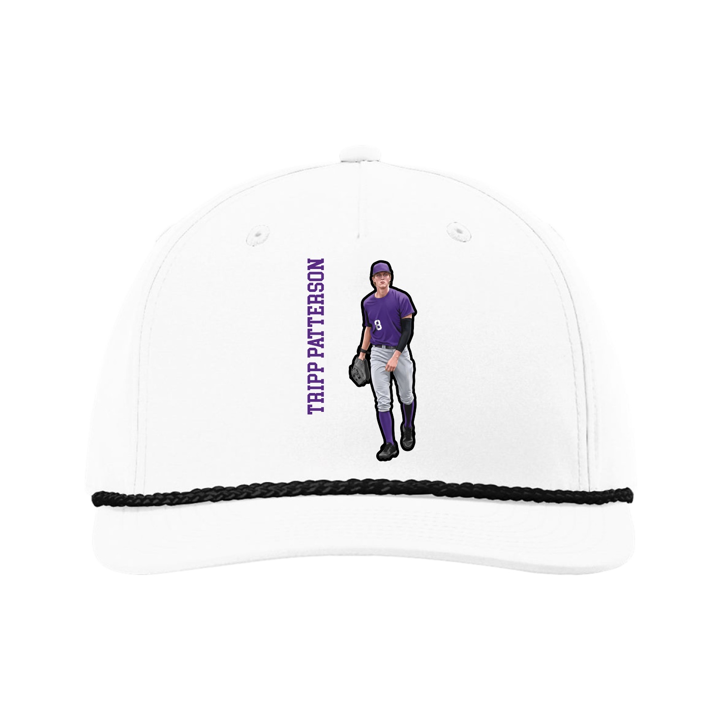 Five-Panel Classic Rope Cap — Name Vertical in White
