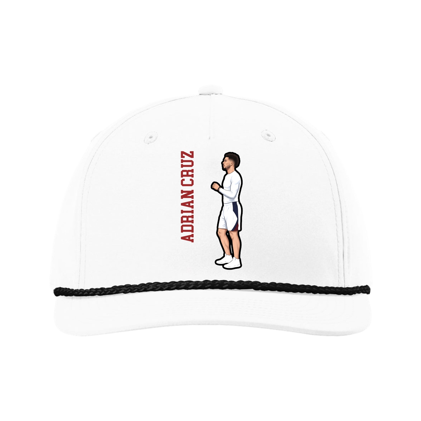 Five-Panel Classic Rope Cap — Name Vertical in White