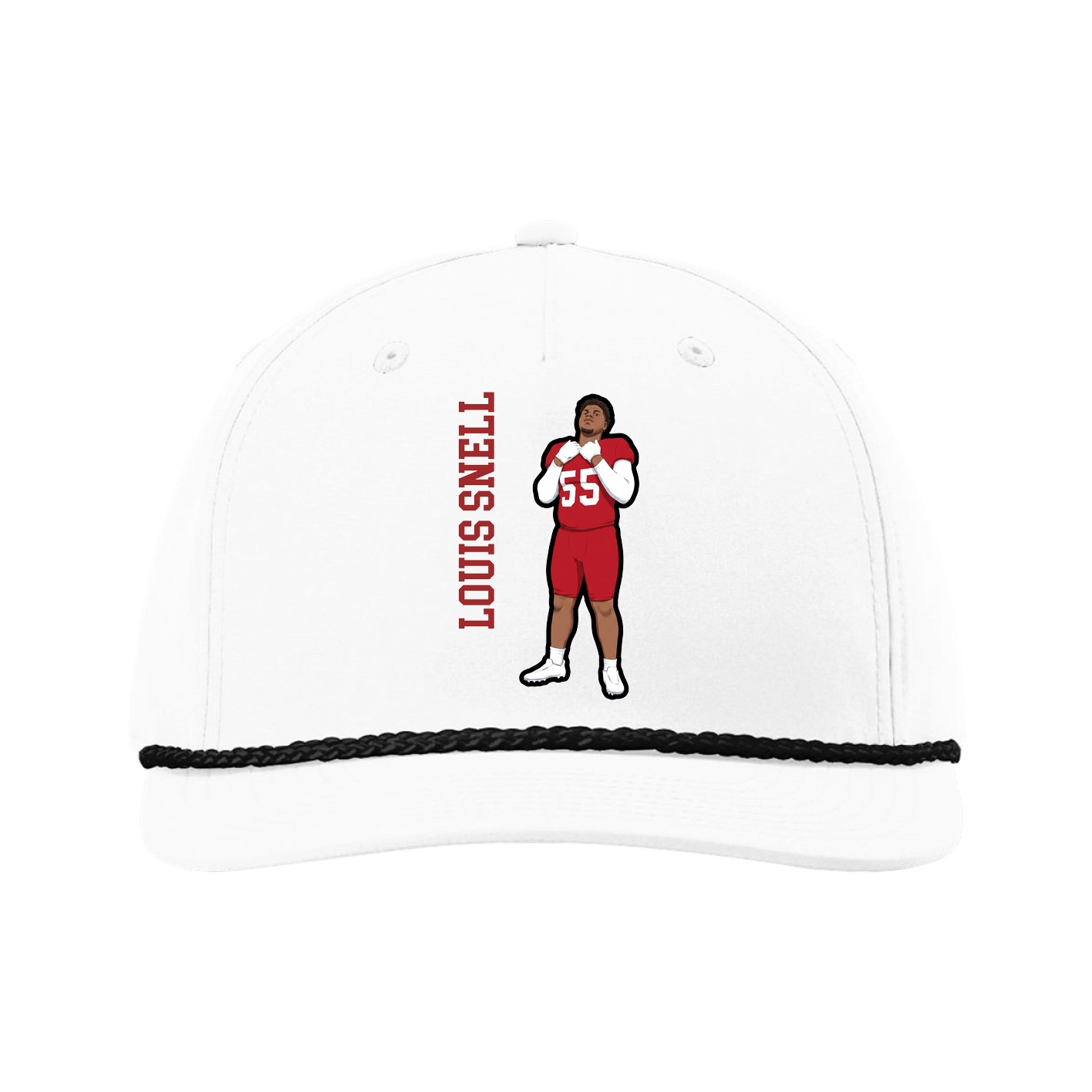 Five-Panel Classic Rope Cap — Name Vertical in White