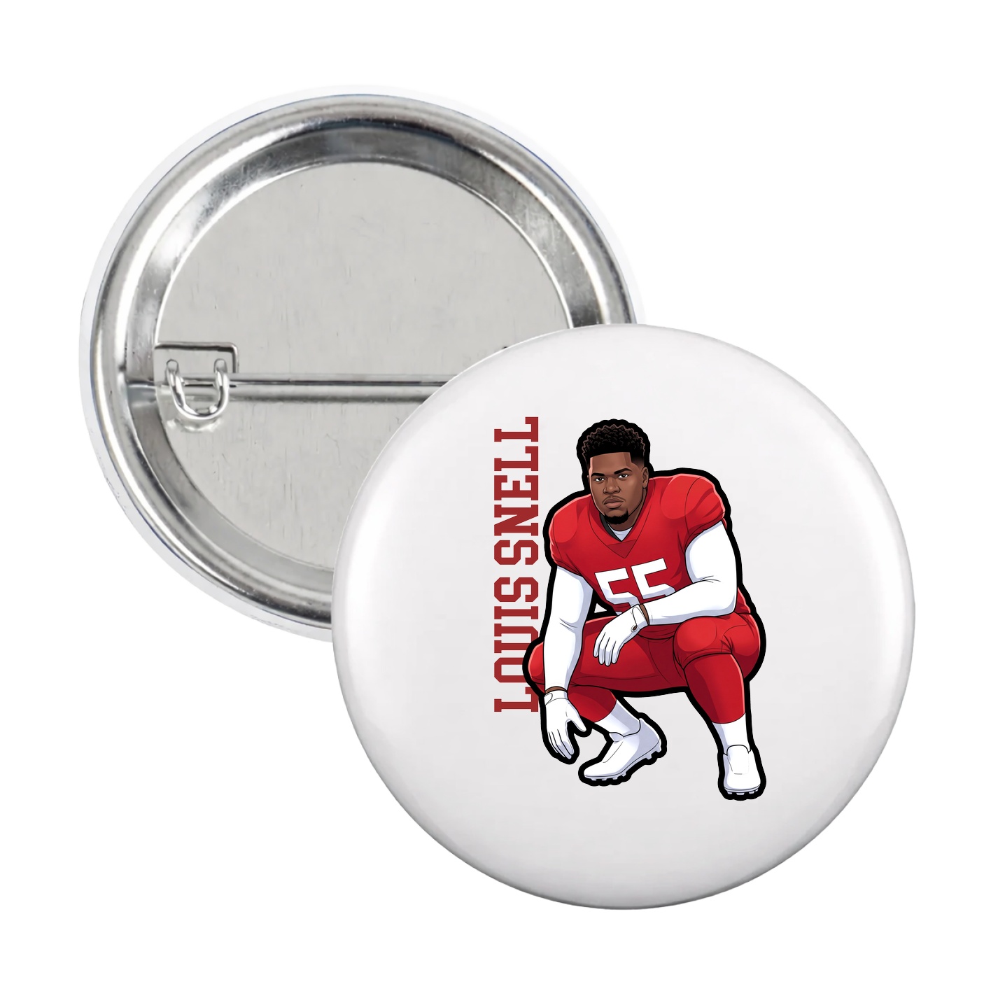 Game Day Button — Name Vertical in White