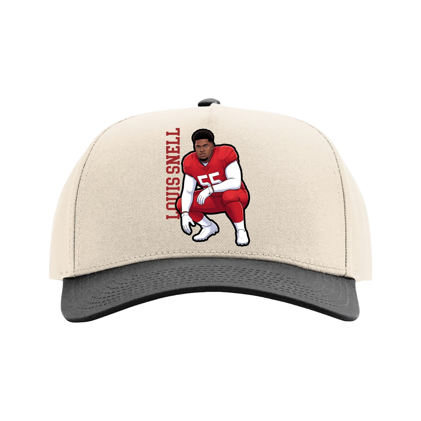 Full Fabric Five-Panel Champ Cap — Name Vertical in Cream/Black
