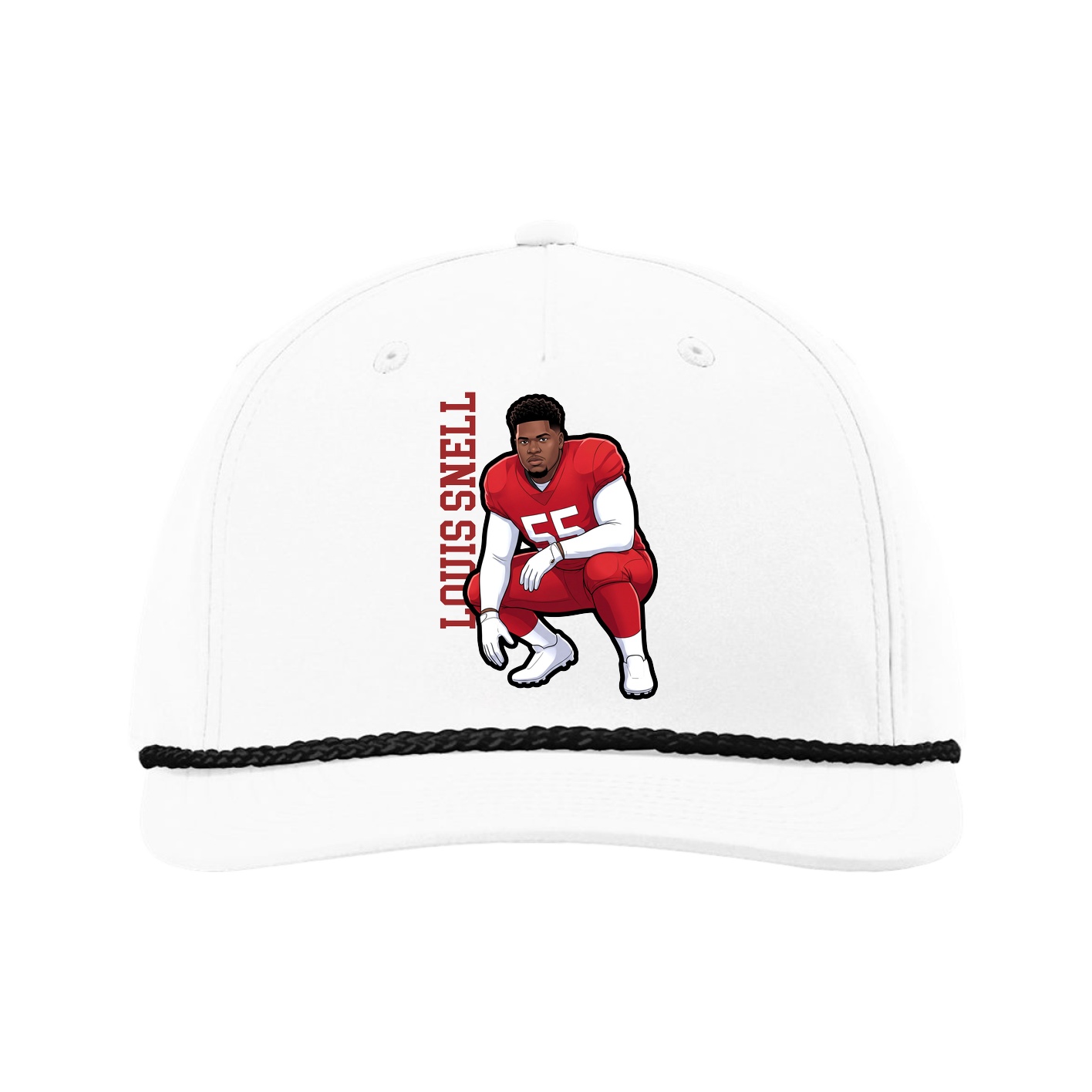 Five-Panel Classic Rope Cap — Name Vertical in White