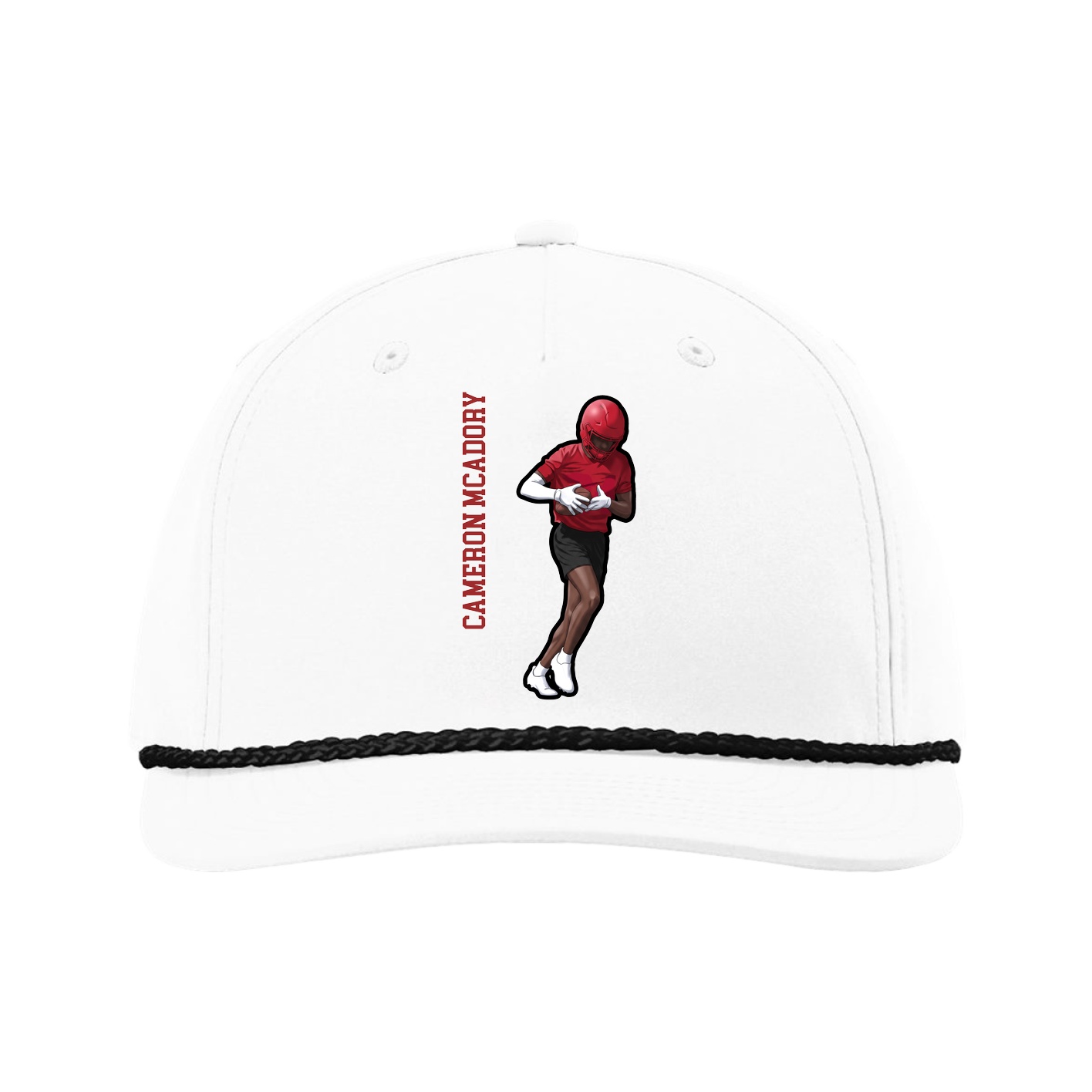 Five-Panel Classic Rope Cap — Name Vertical in White